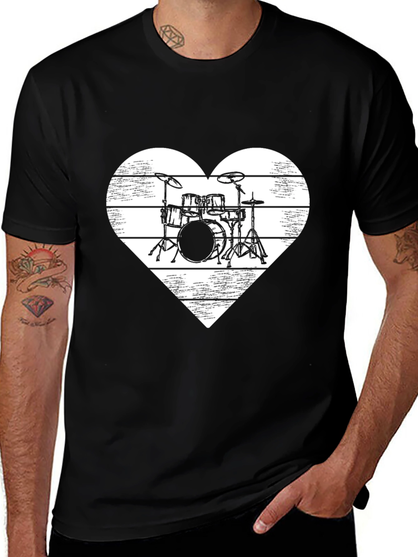 Variant 28 of Drum Set Heart Graphic T-Shirt - Musician Tee