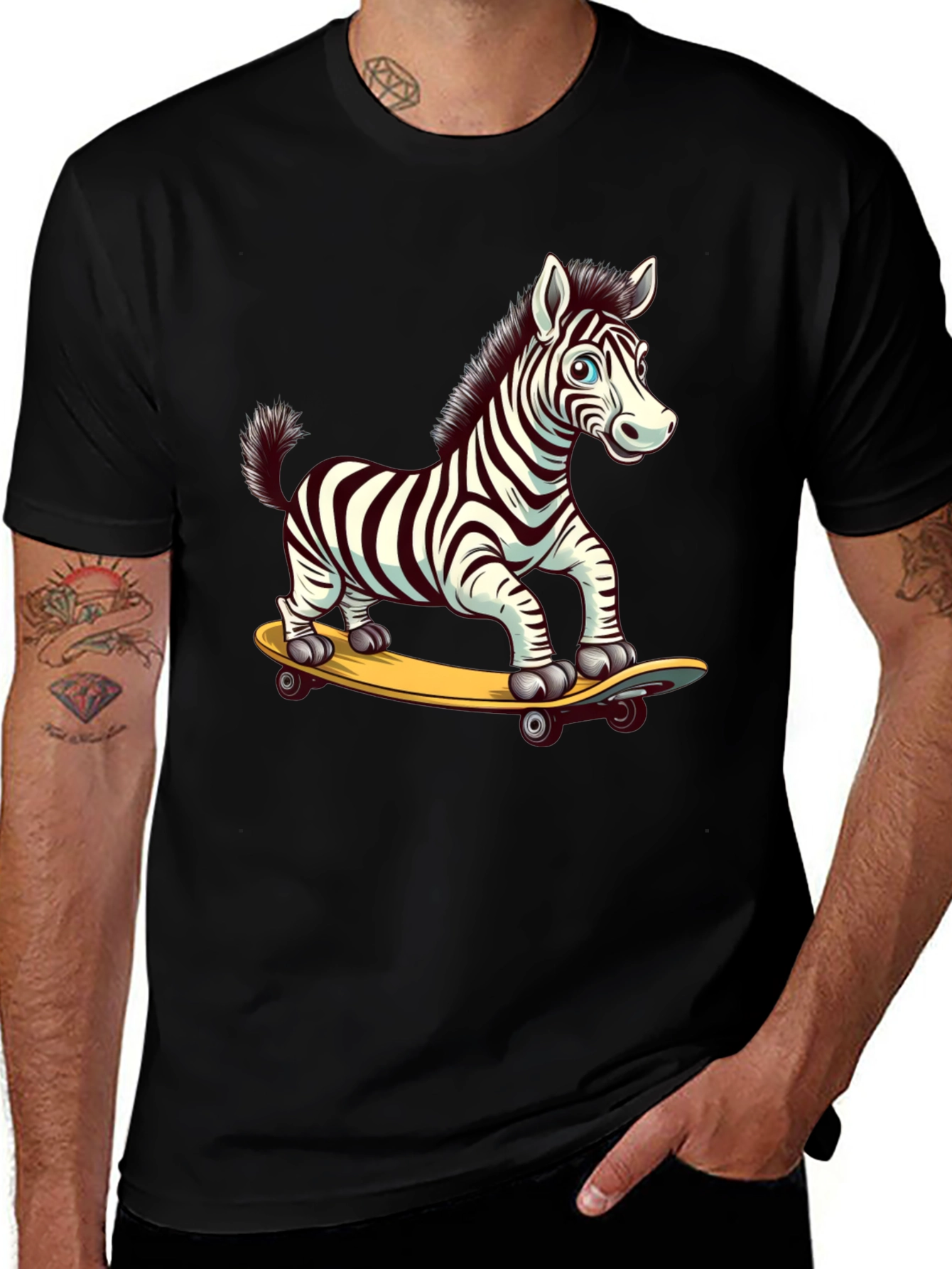 Variant 28 of Zebra Skateboard Graphic Tee - Cool & Fun Design