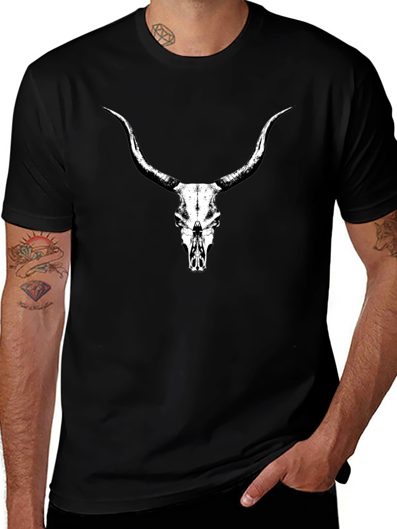 Variant 23 of Longhorn Skull Graphic Tee - Black