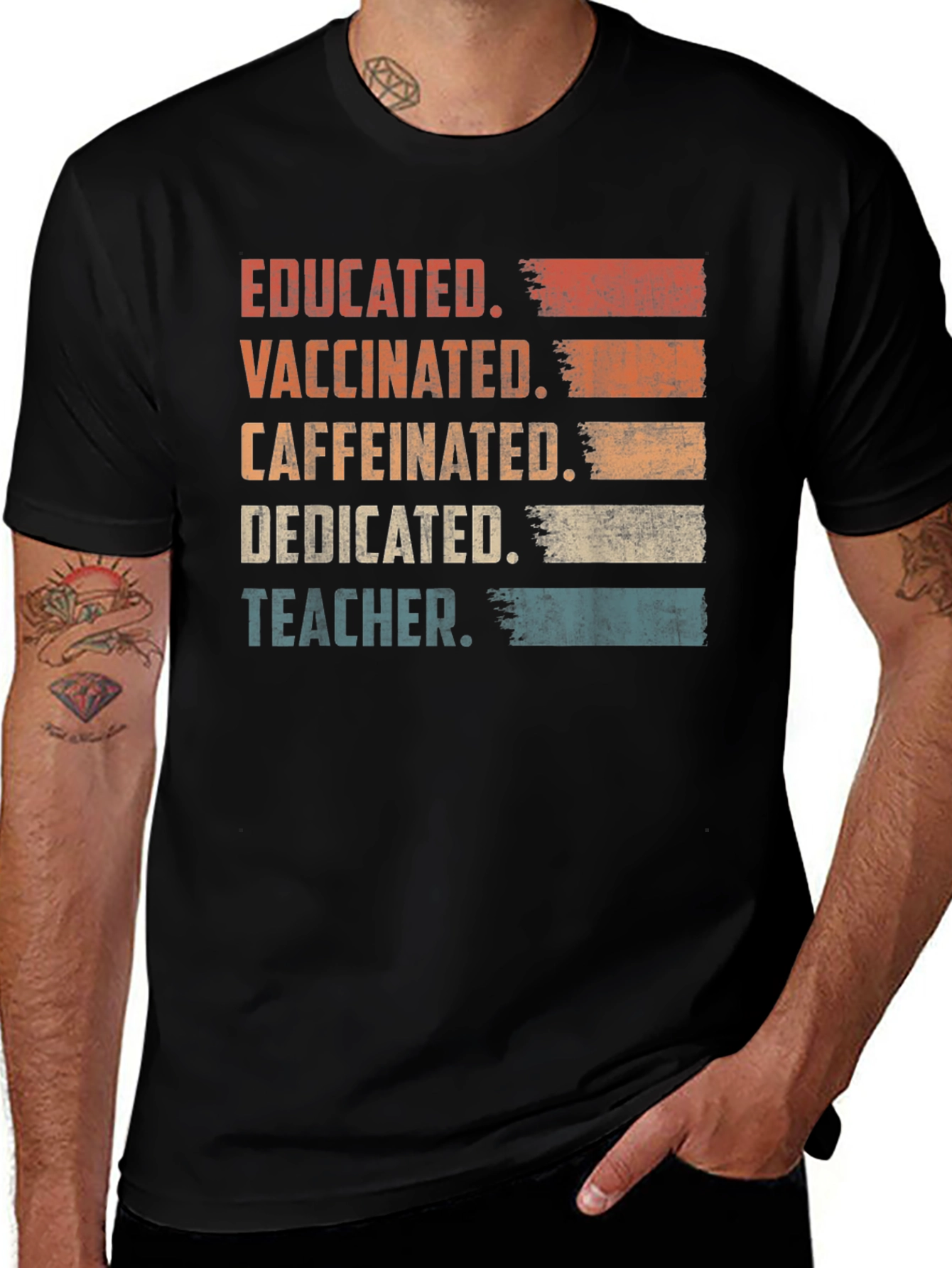 Educated Vaccinated Caffeinated Teacher T-Shirt