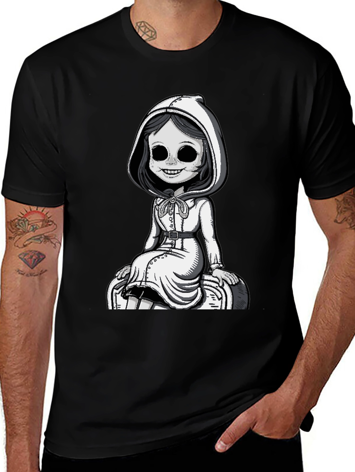 Spooky Doll Graphic Tee - Dark Humor Style
