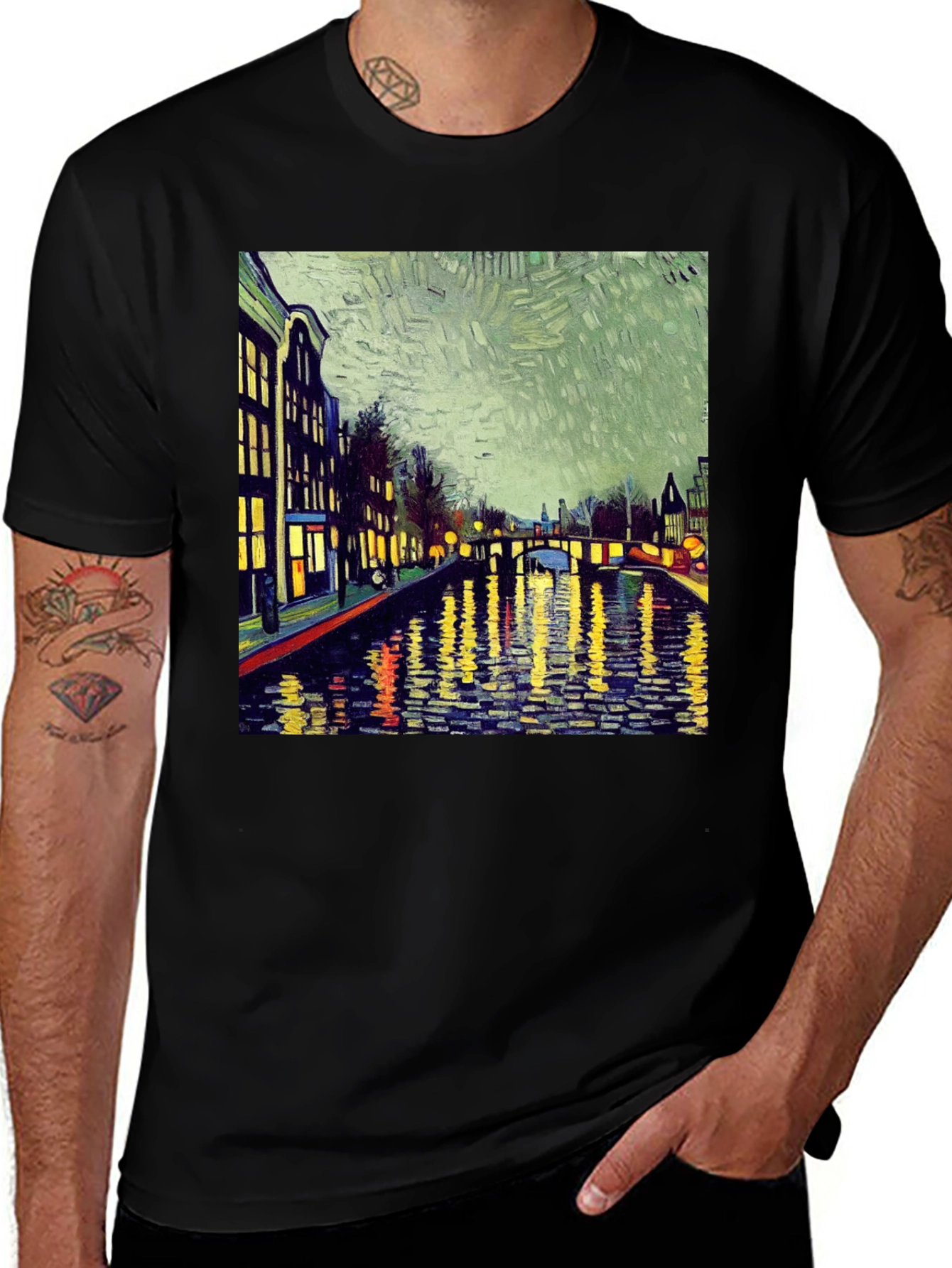 Van Gogh Amsterdam Canal Black T-Shirt