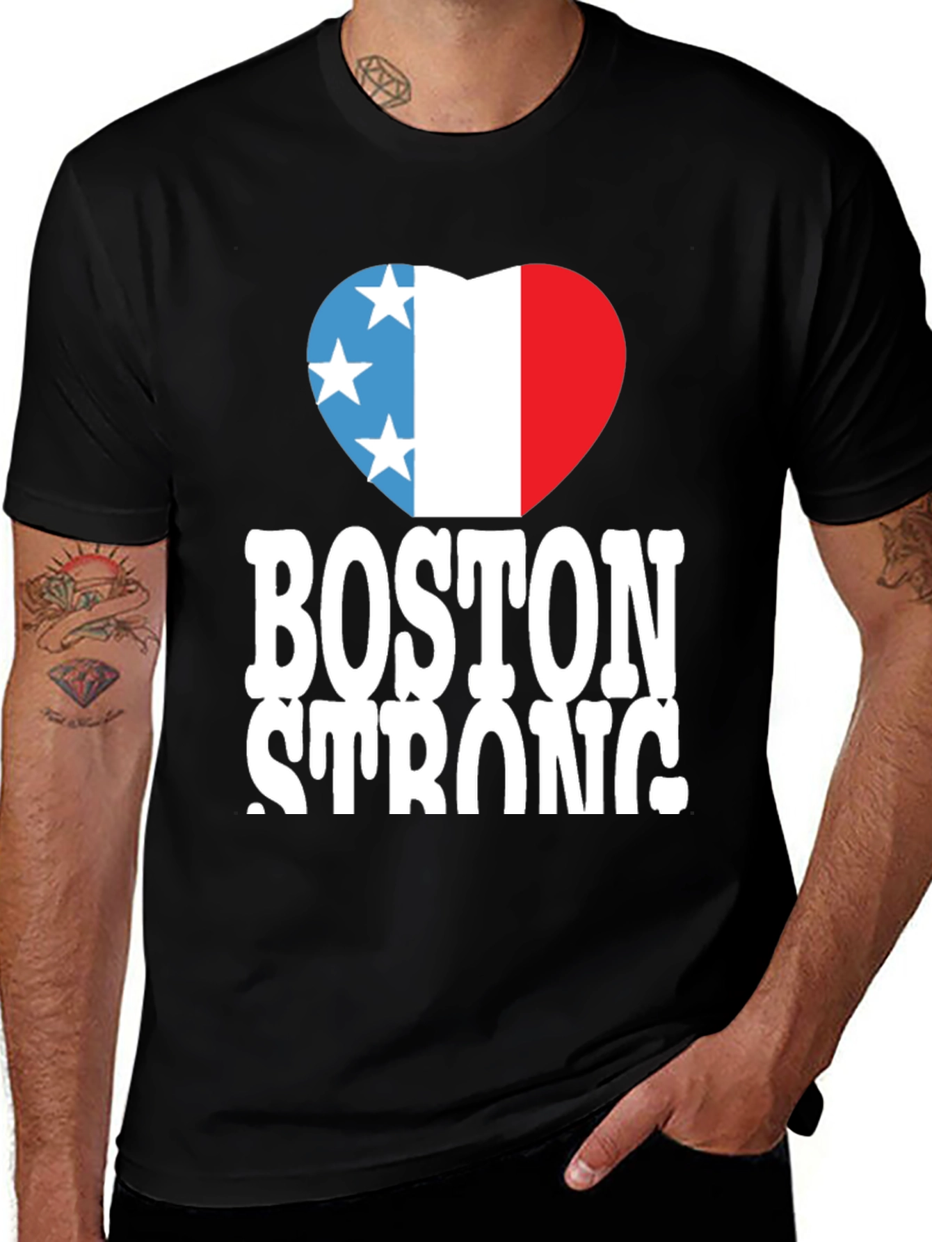 Boston Strong T-Shirt, Heart Graphic, Black