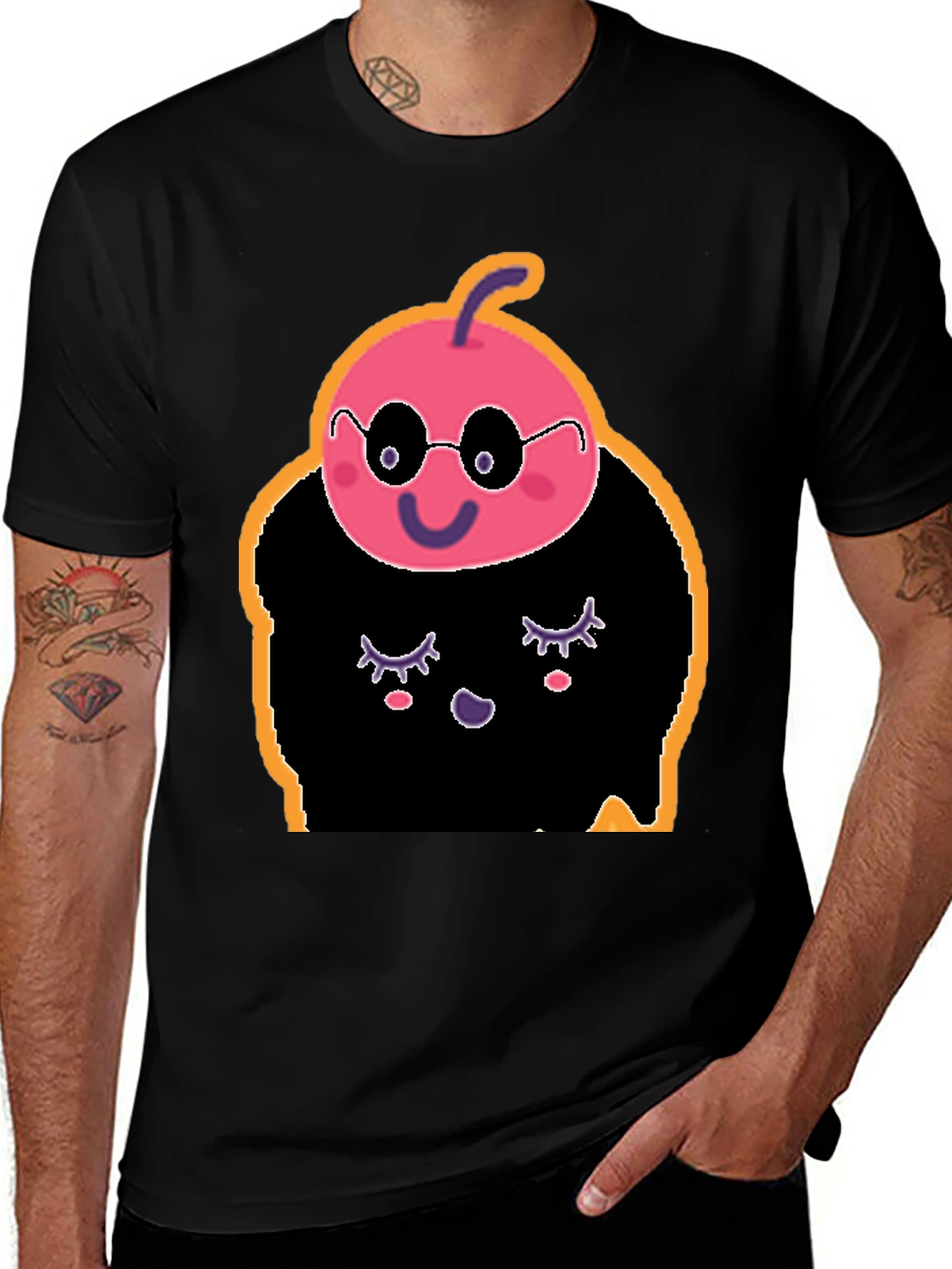 Variant 25 of Whimsical Cartoon Character Black T-Shirt
