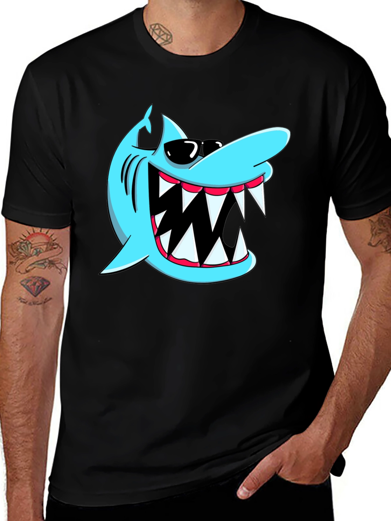 Variant 7 of Cool Shark Graphic Tee - Black Cotton Shirt