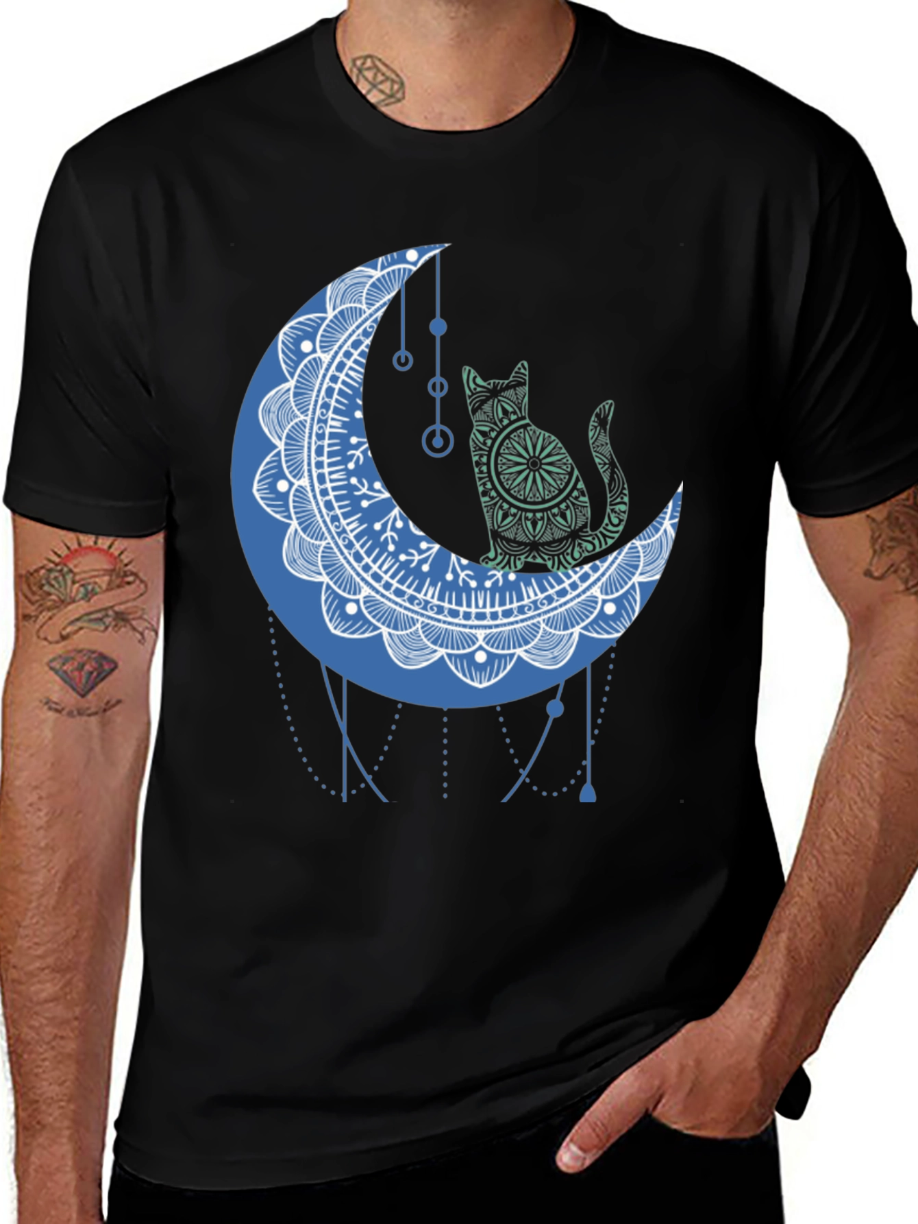 Variant 21 of Cat on Moon Graphic Tee - Black