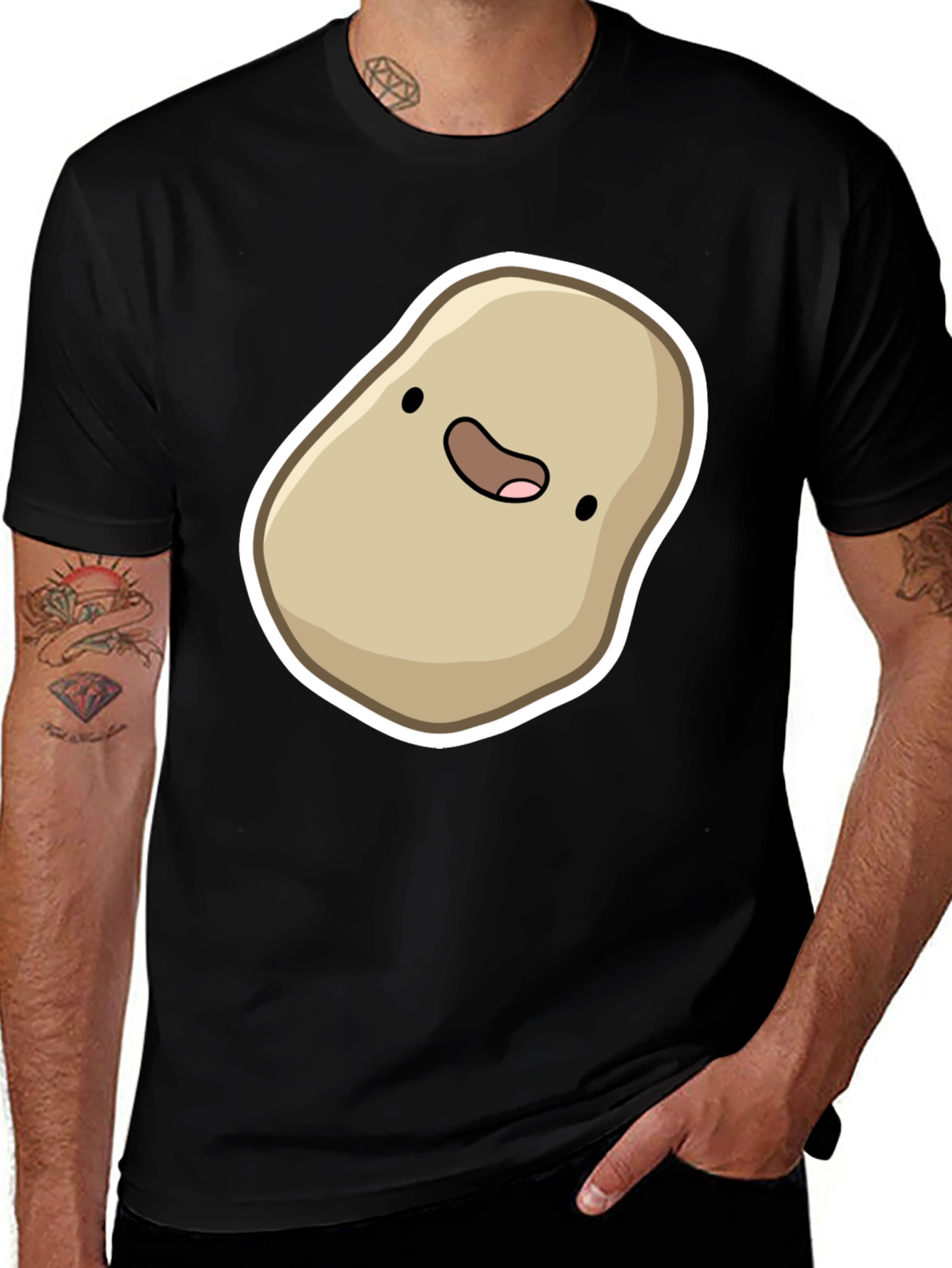 Variant 29 of Cute Potato Cartoon Graphic Black T-Shirt