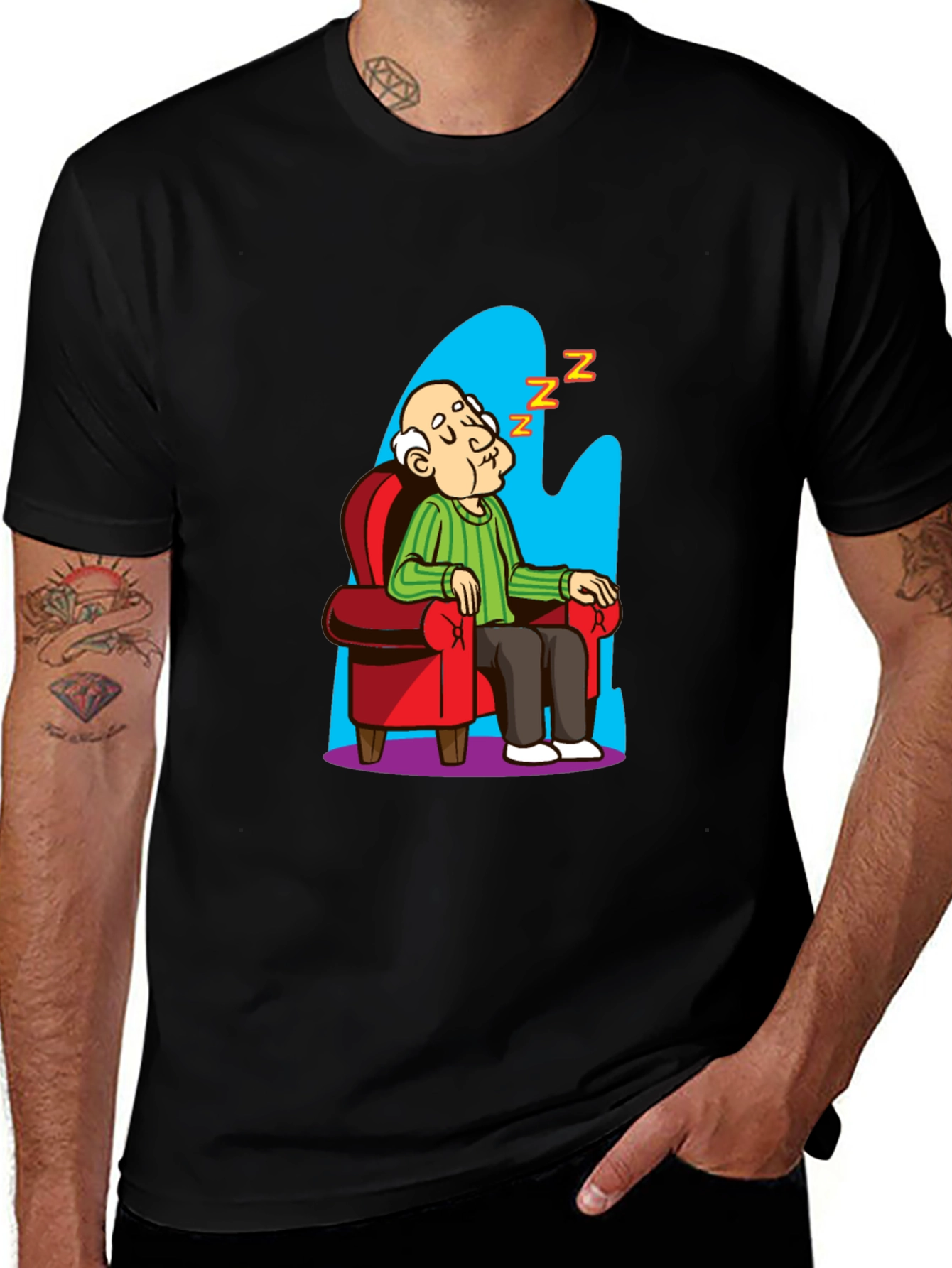 Variant 28 of Funny Sleeping Grandpa Cartoon Graphic Tee