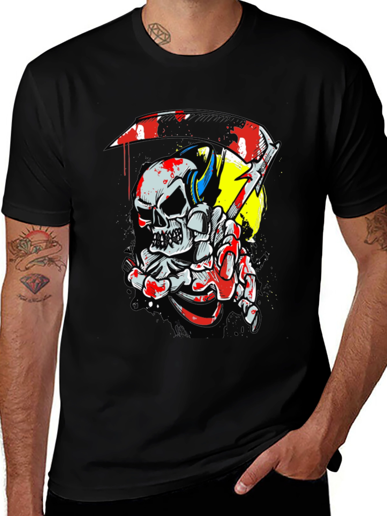 Skull & Scythe Graphic Tee - Edgy Men's Black T-Shirt