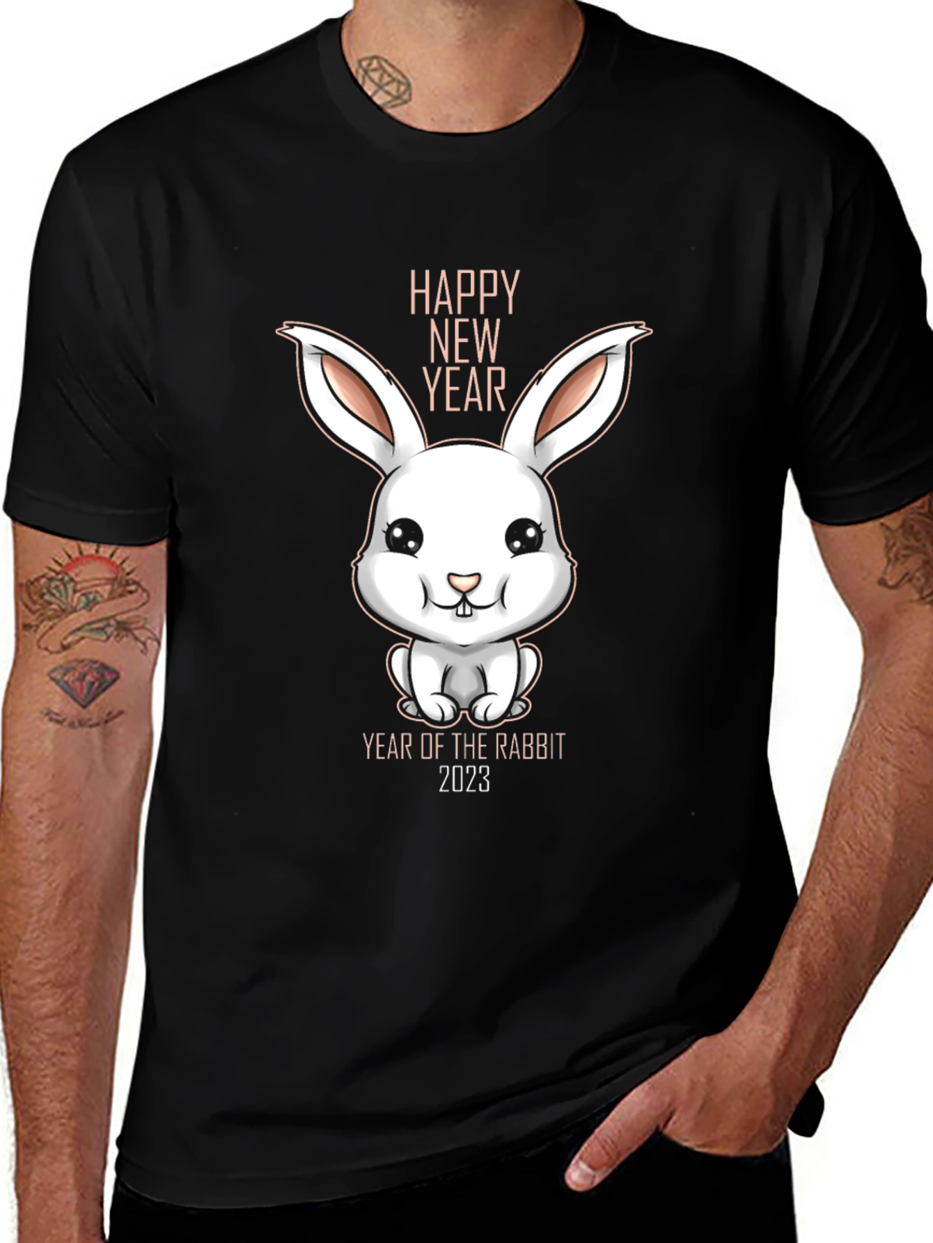 Variant 10 of Happy New Year Rabbit 2023 Black T-Shirt