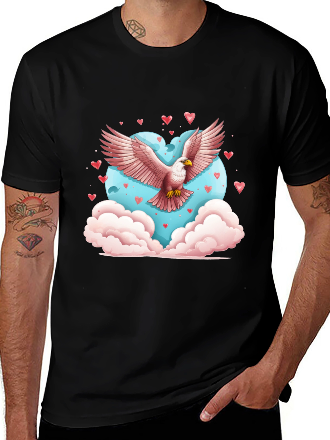 Eagle Heart Valentine's Day Black T-Shirt