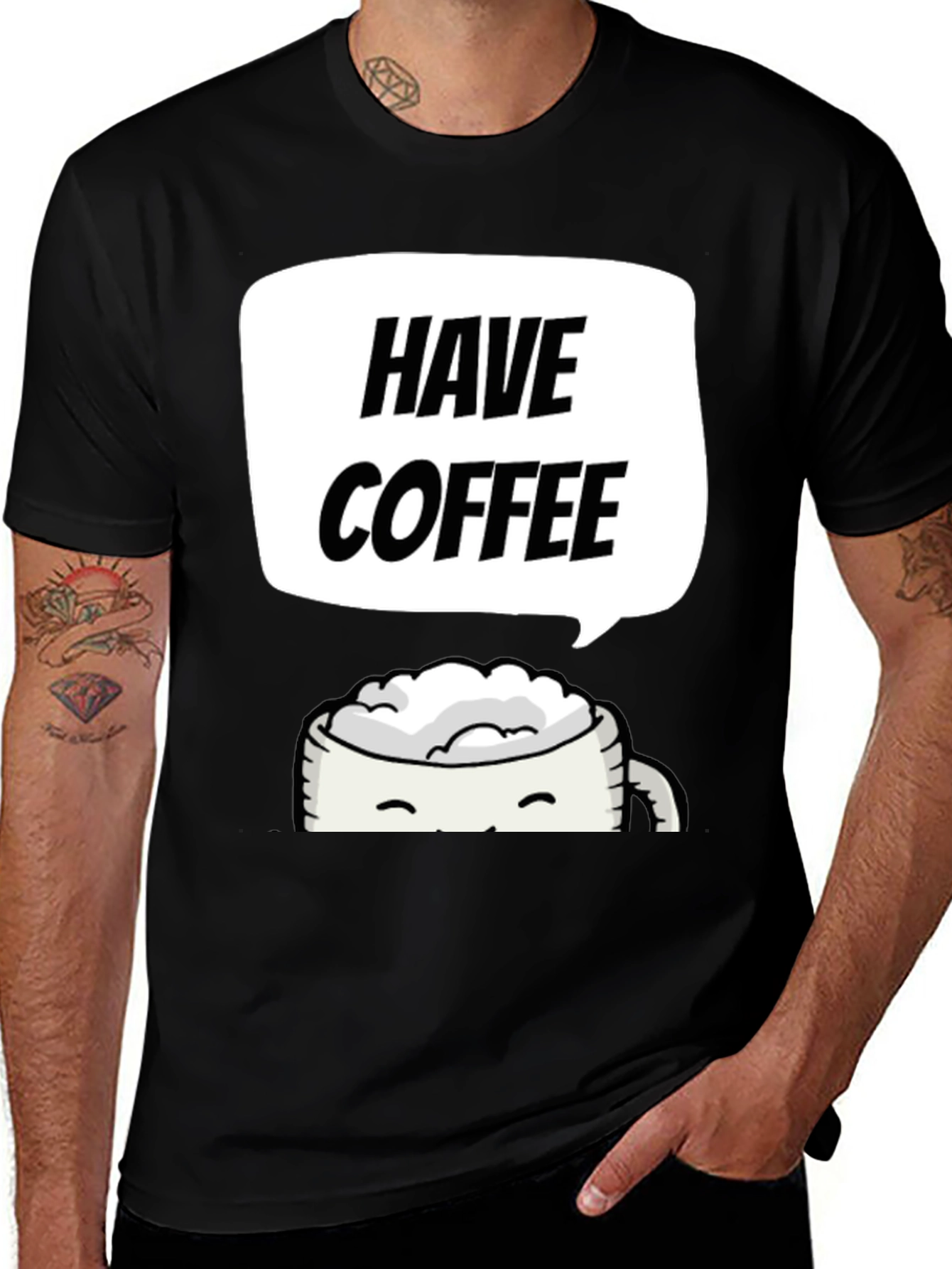 Variant 3 of Have Coffee Graphic Tee - Black Crew Neck T-Shirt