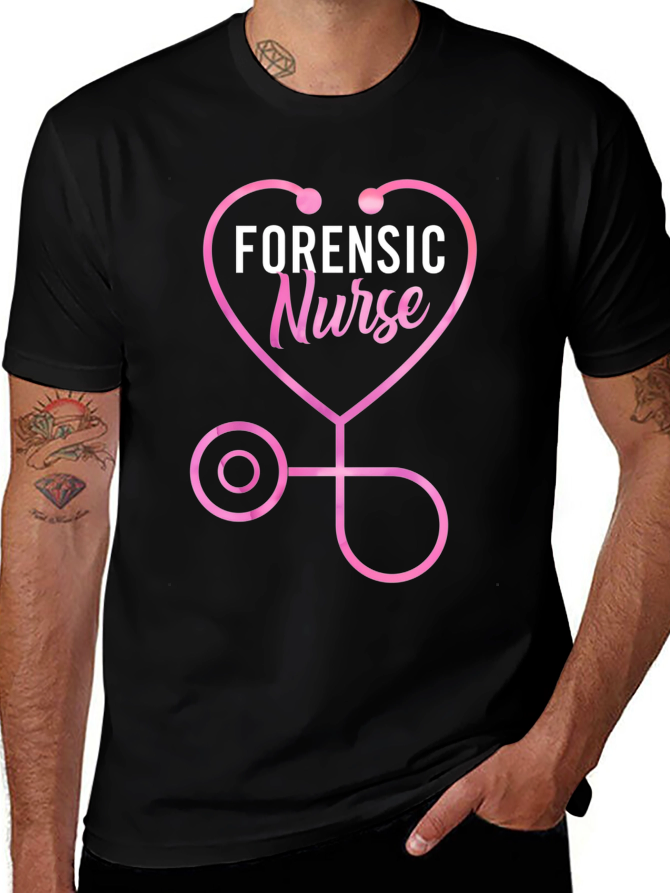 Forensic Nurse Heart Stethoscope Black T-Shirt