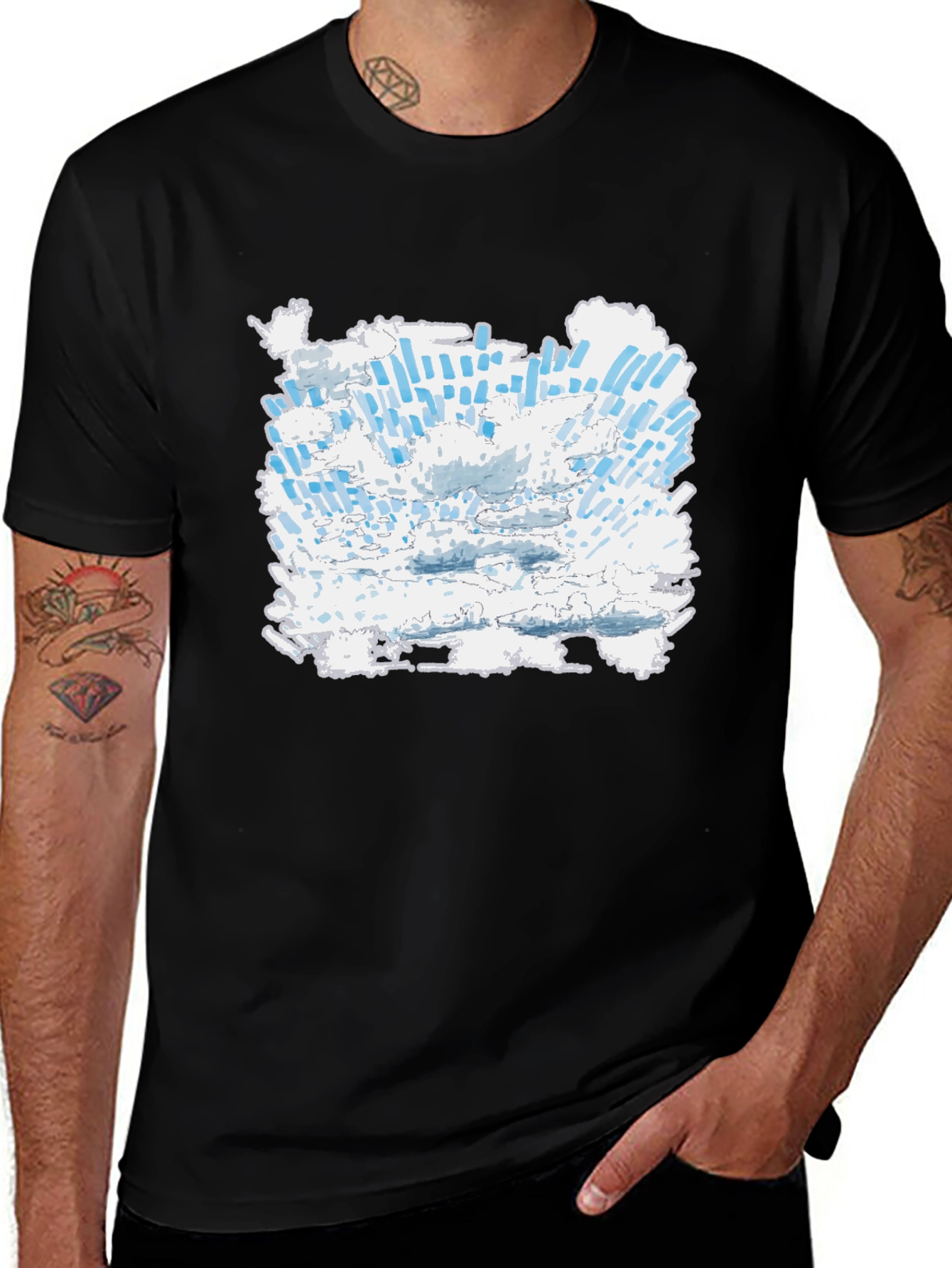 Variant 6 of Abstract Cloudscape Graphic Tee - Black Cotton T-Shirt