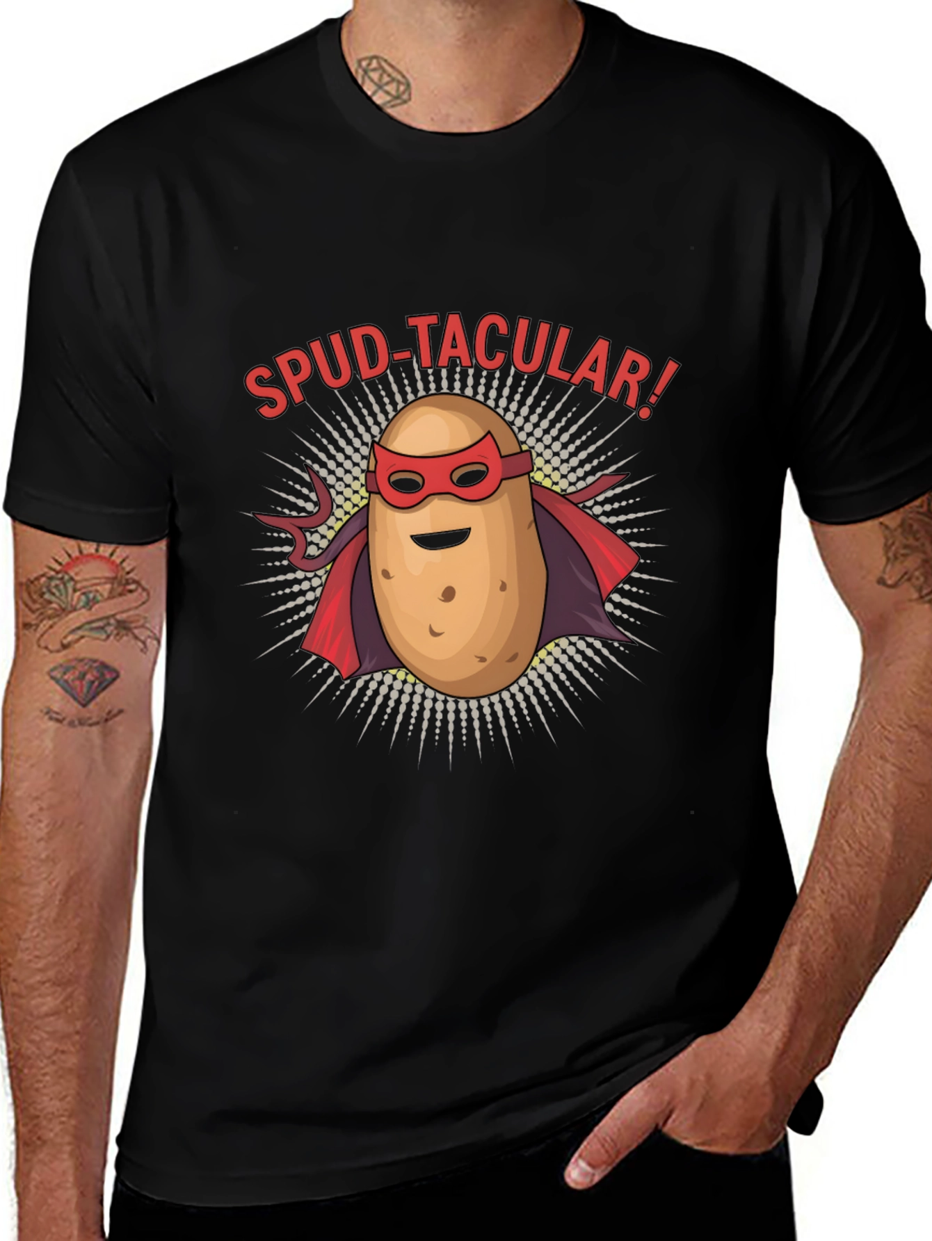 Variant 19 of Spud-tacular Potato Superhero Black T-Shirt