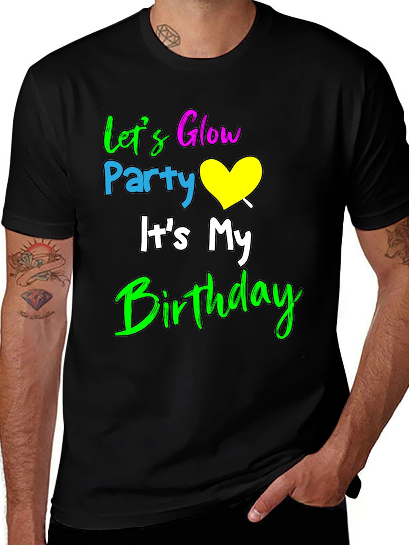 Variant 12 of Let's Glow Party It's My Birthday Black T-Shirt