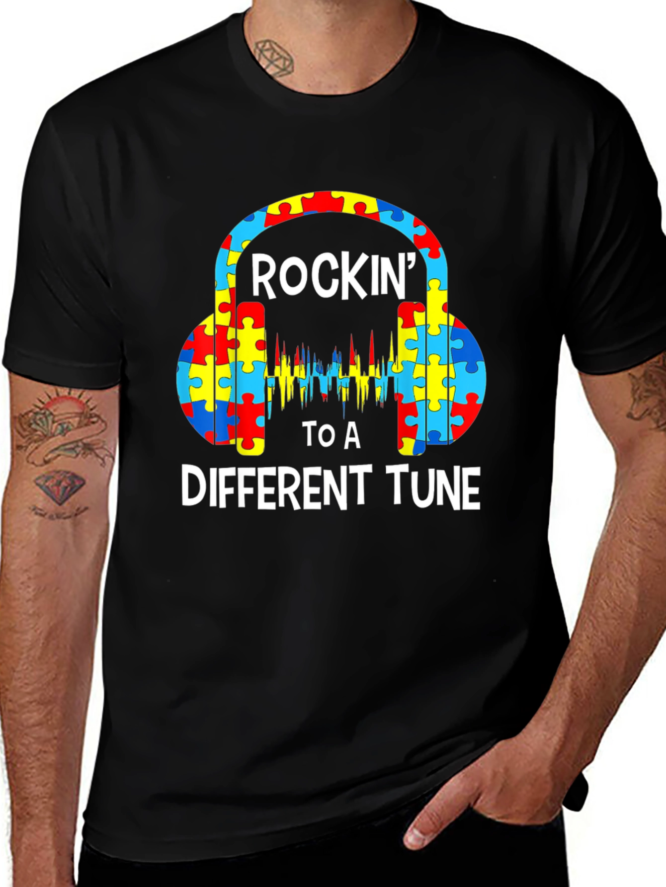 Variant 6 of Rockin' to a Different Tune Autism Awareness T-Shirt