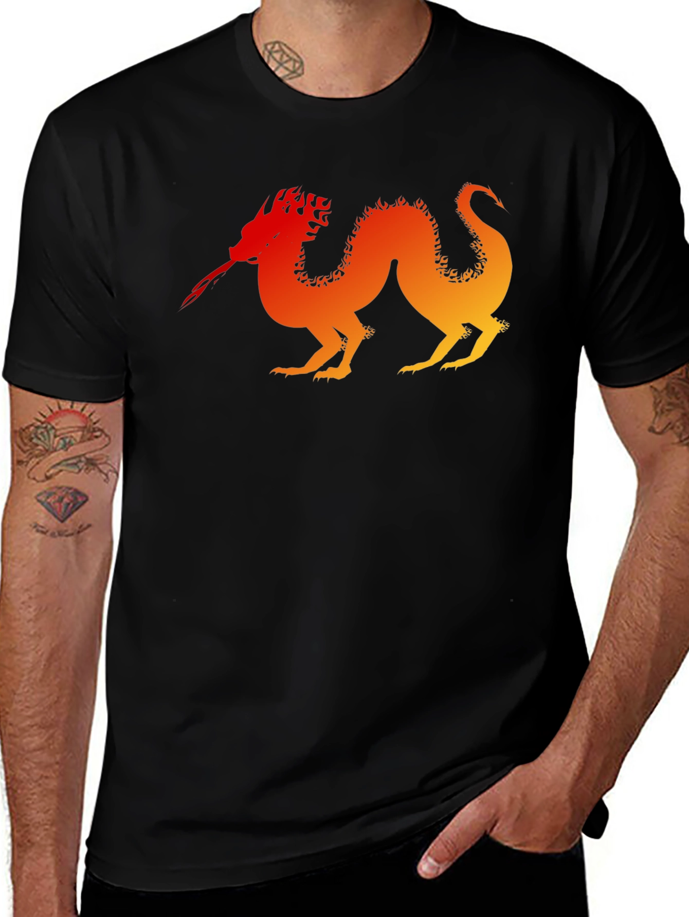 Variant 14 of Fiery Dragon Graphic Tee - Black Cotton T-Shirt
