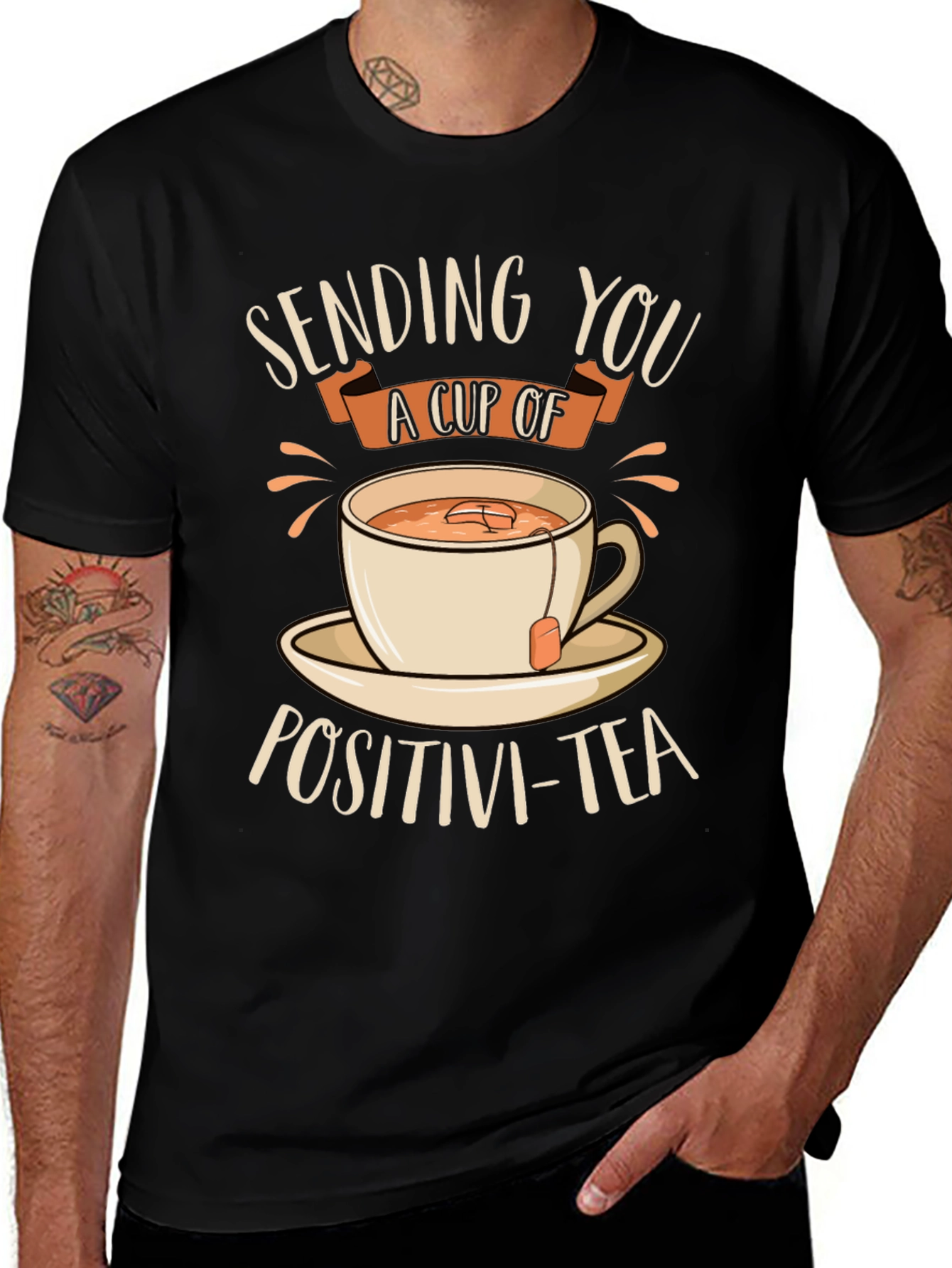 Black Sending You Positivi-Tea Black Graphic T-Shirt main image