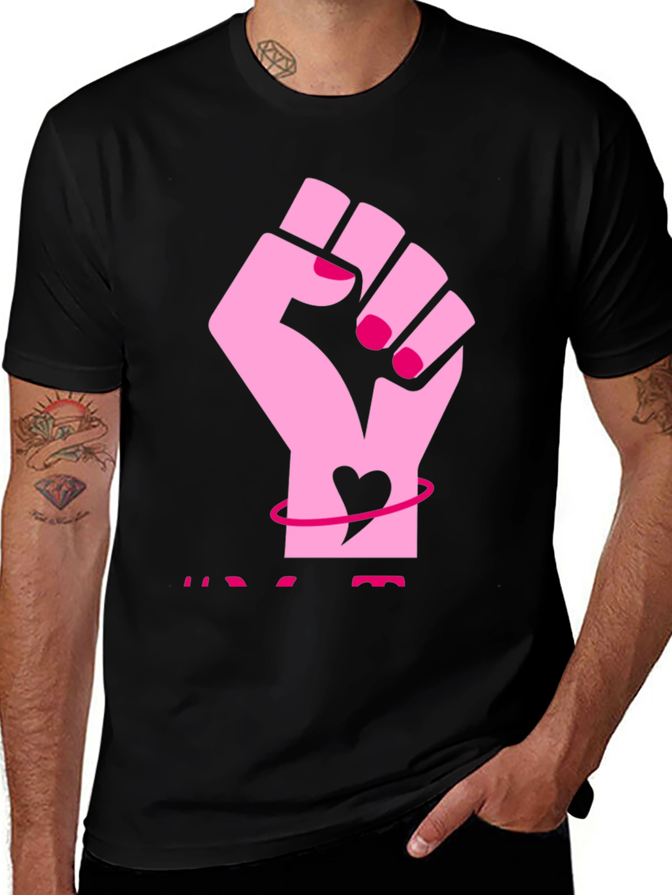 Variant 22 of Feminist Fist Heart Graphic Tee - Black