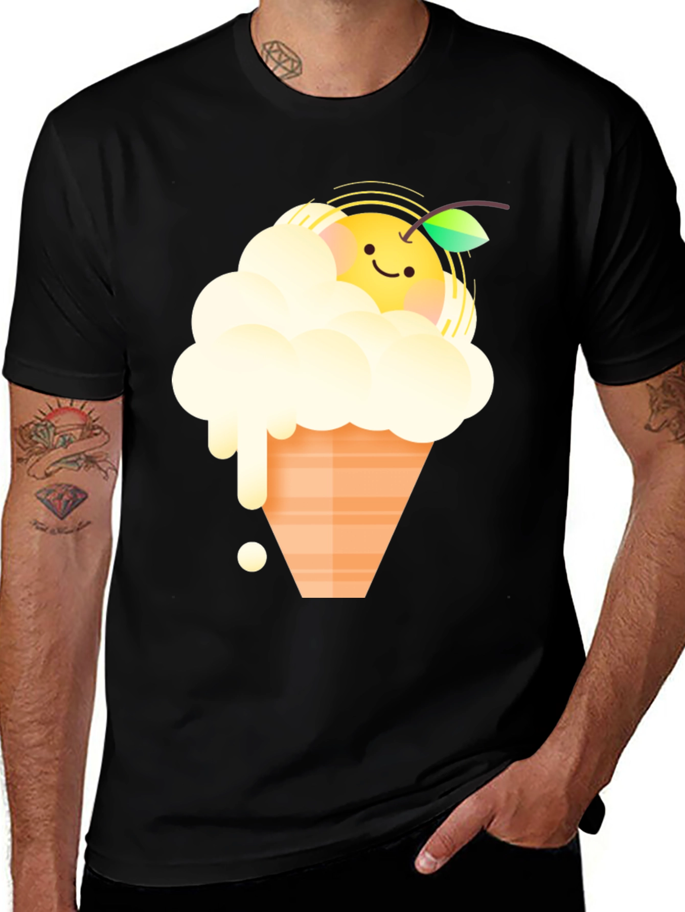 Variant 27 of Cute Orange Ice Cream Graphic Tee - Black