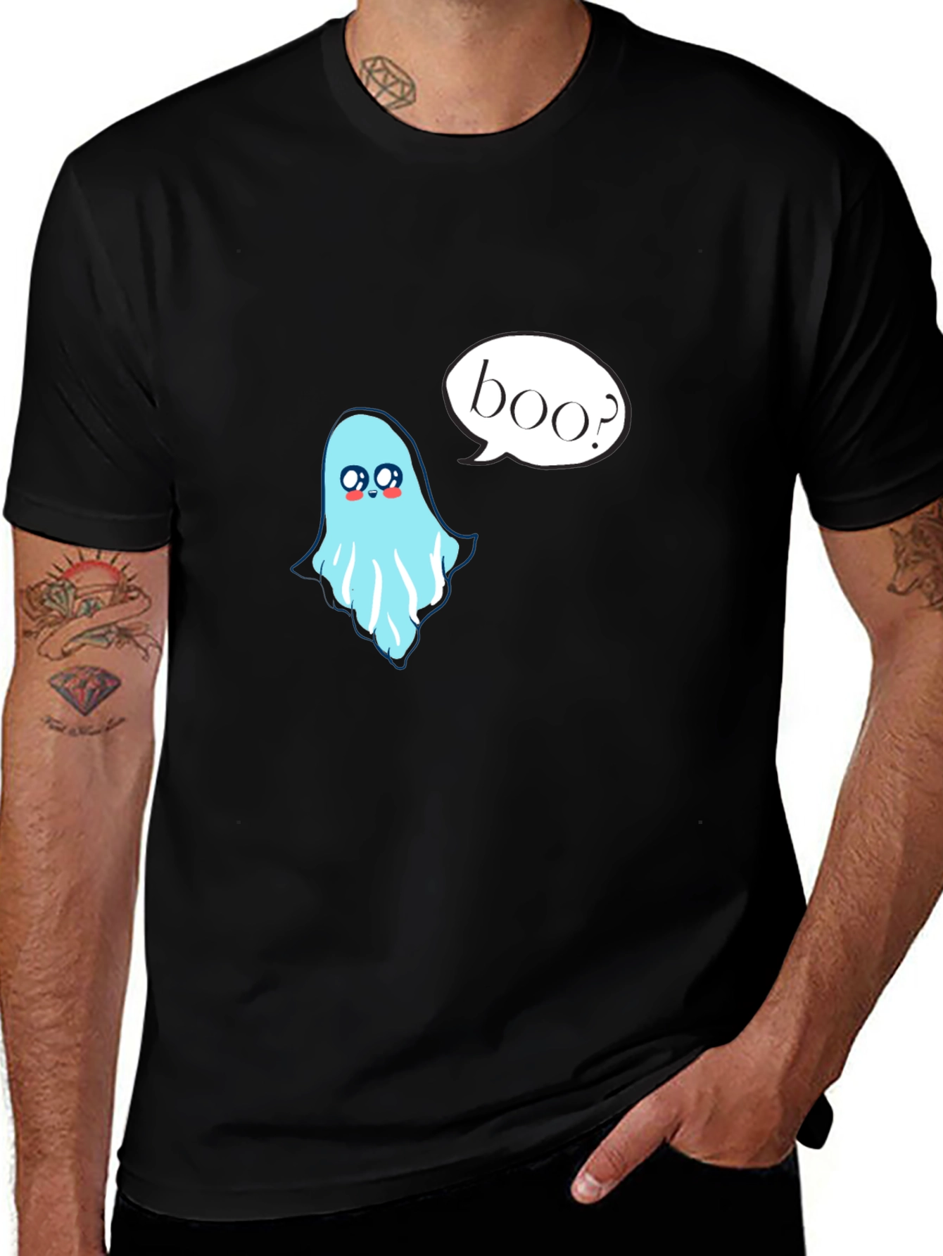 Variant 6 of Cute Ghost Boo Graphic Tee - Black T-Shirt
