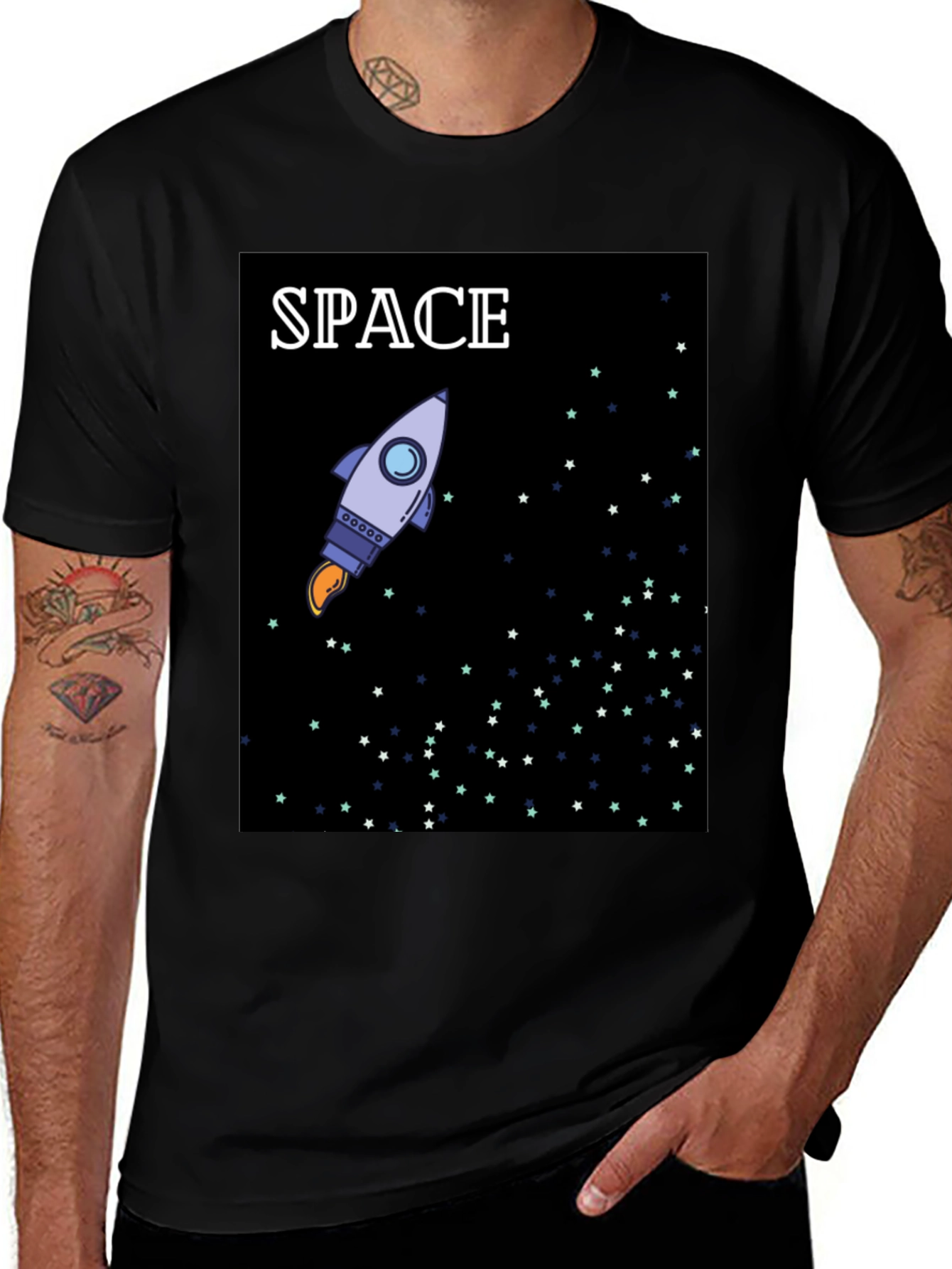 Variant 12 of Space Rocket Graphic Black T-Shirt