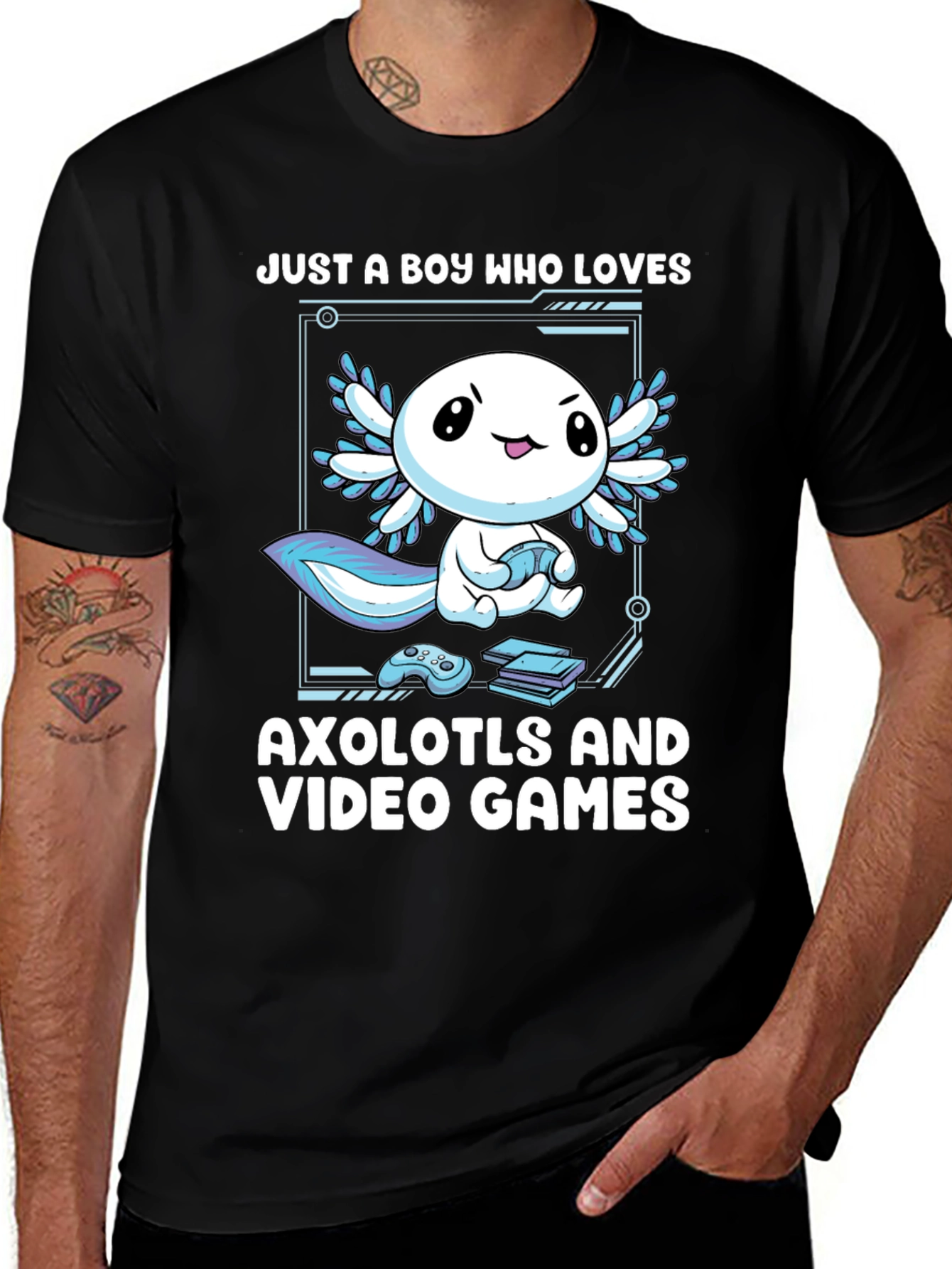 Variant 7 of Axolotl & Video Games T-Shirt - Gamer Boy
