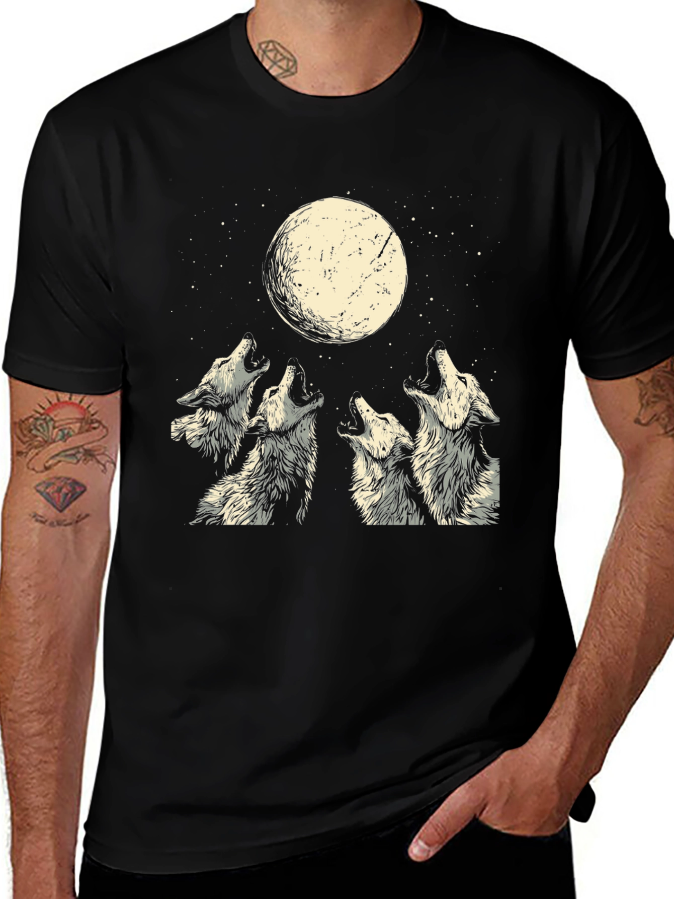 Variant 21 of Wolf Moon Graphic Tee - Black Cotton T-Shirt