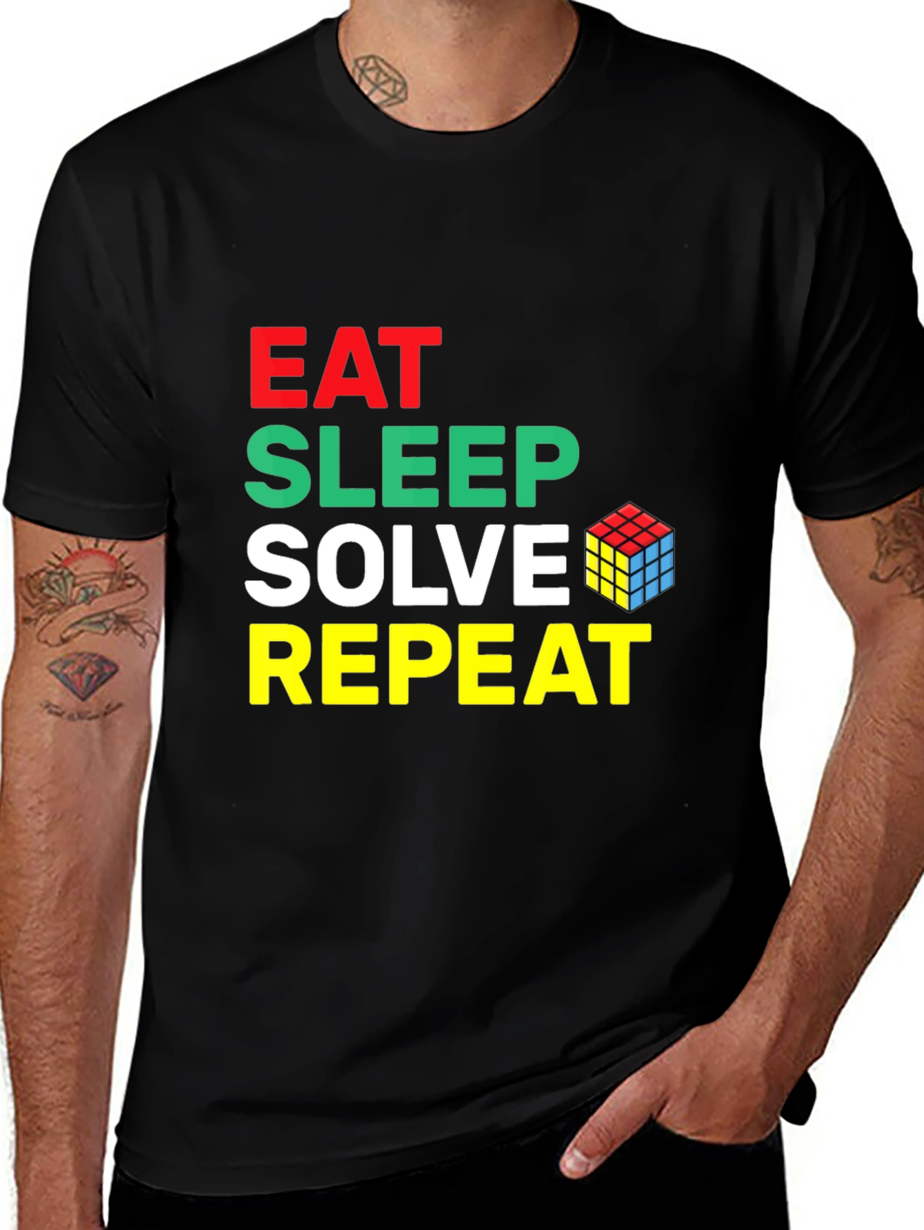 Variant 6 of Eat Sleep Solve Repeat Rubik's Cube T-Shirt