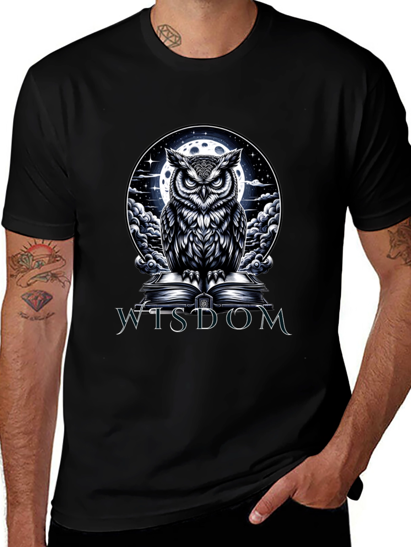 Variant 11 of Wisdom Owl Graphic Tee - Moonlit Book Design
