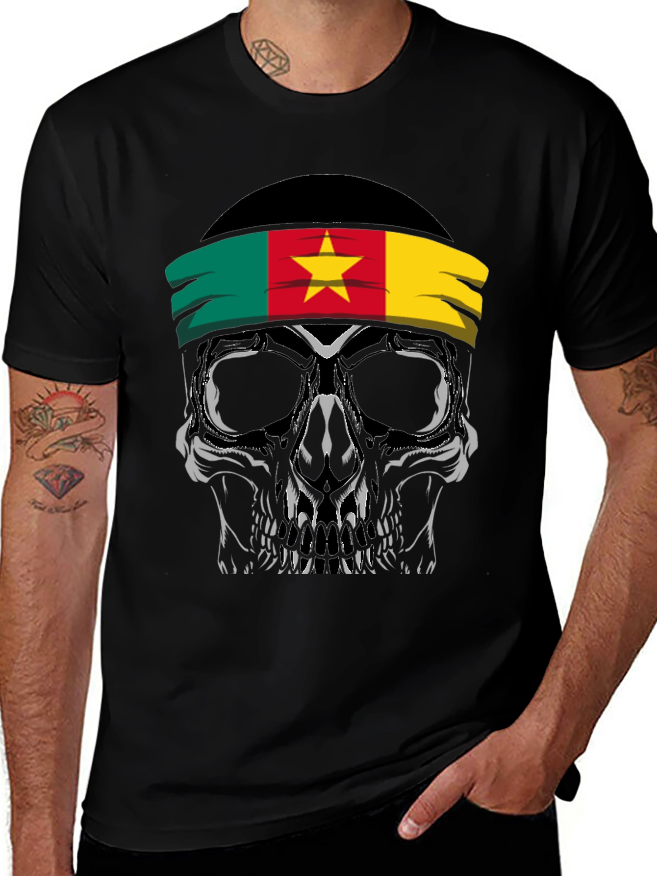 Variant 23 of Cameroon Flag Skull Graphic Tee