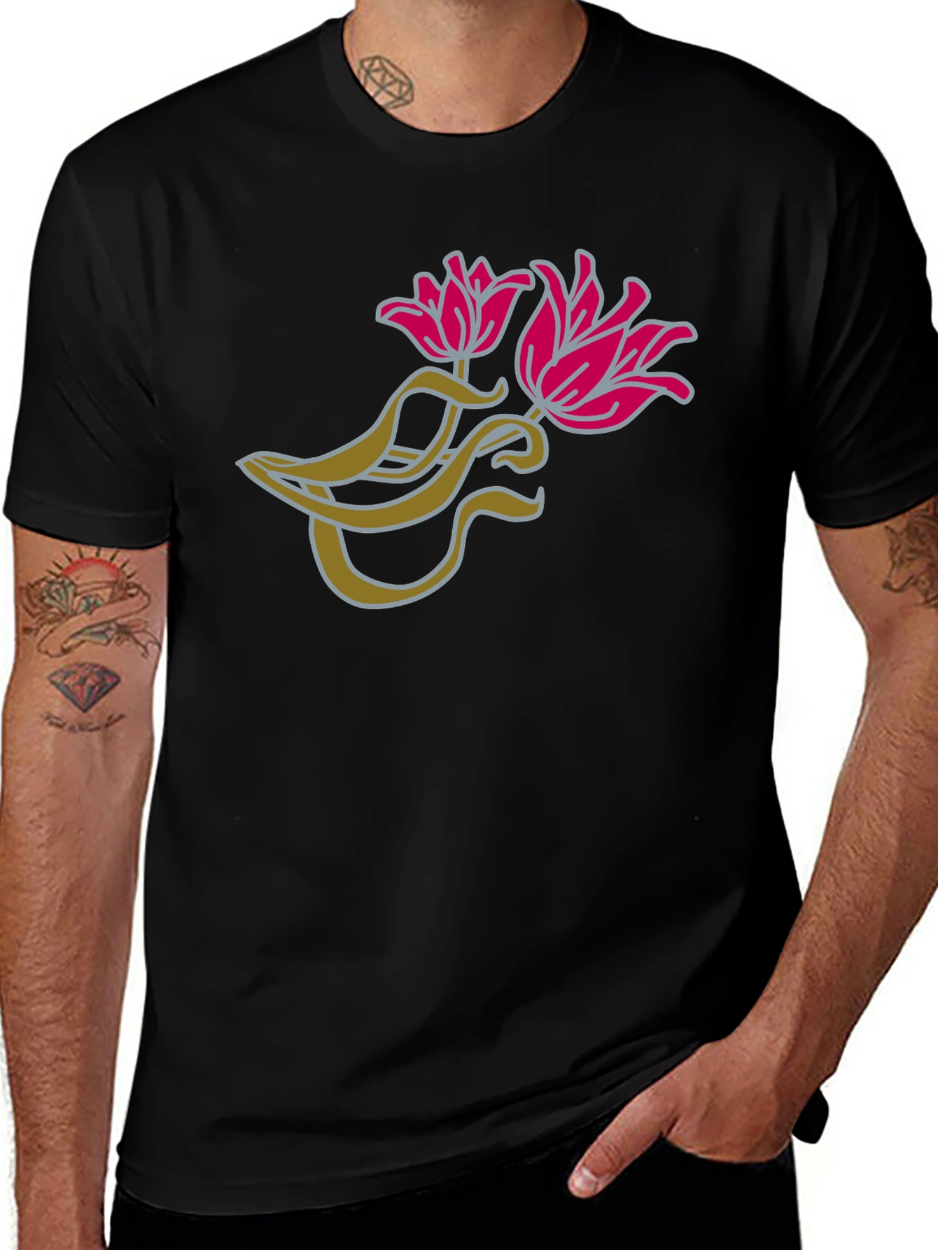Variant 24 of Floral Graphic Black T-Shirt for Men