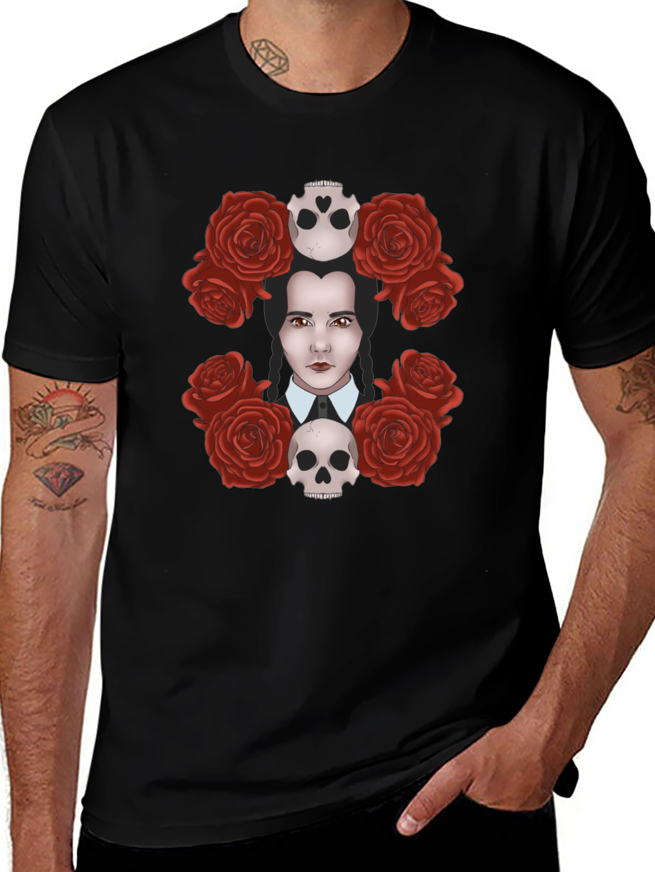 Variant 17 of Wednesday Addams Roses & Skulls T-Shirt