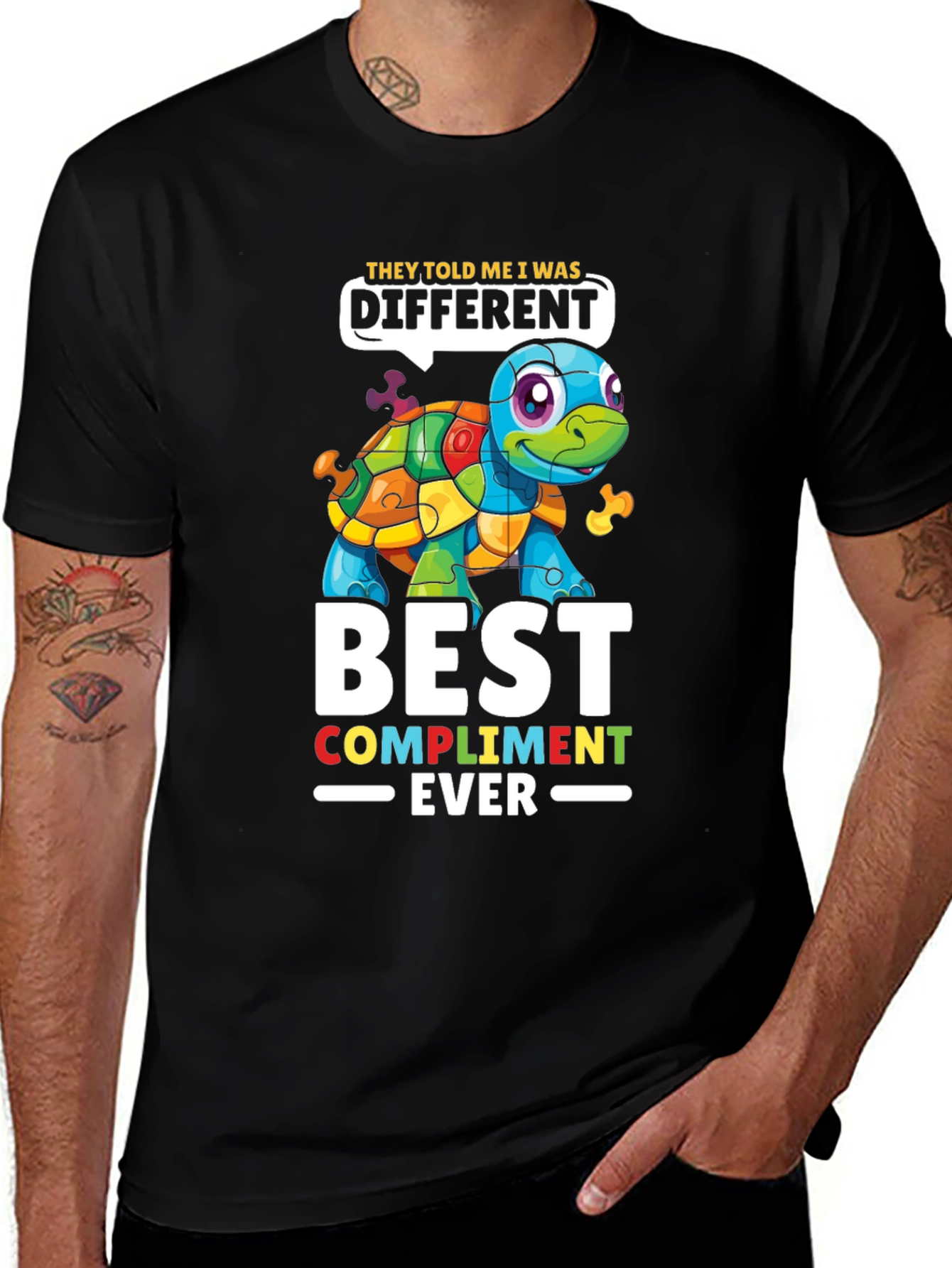 Variant 11 of Autism Awareness Puzzle Turtle T-Shirt