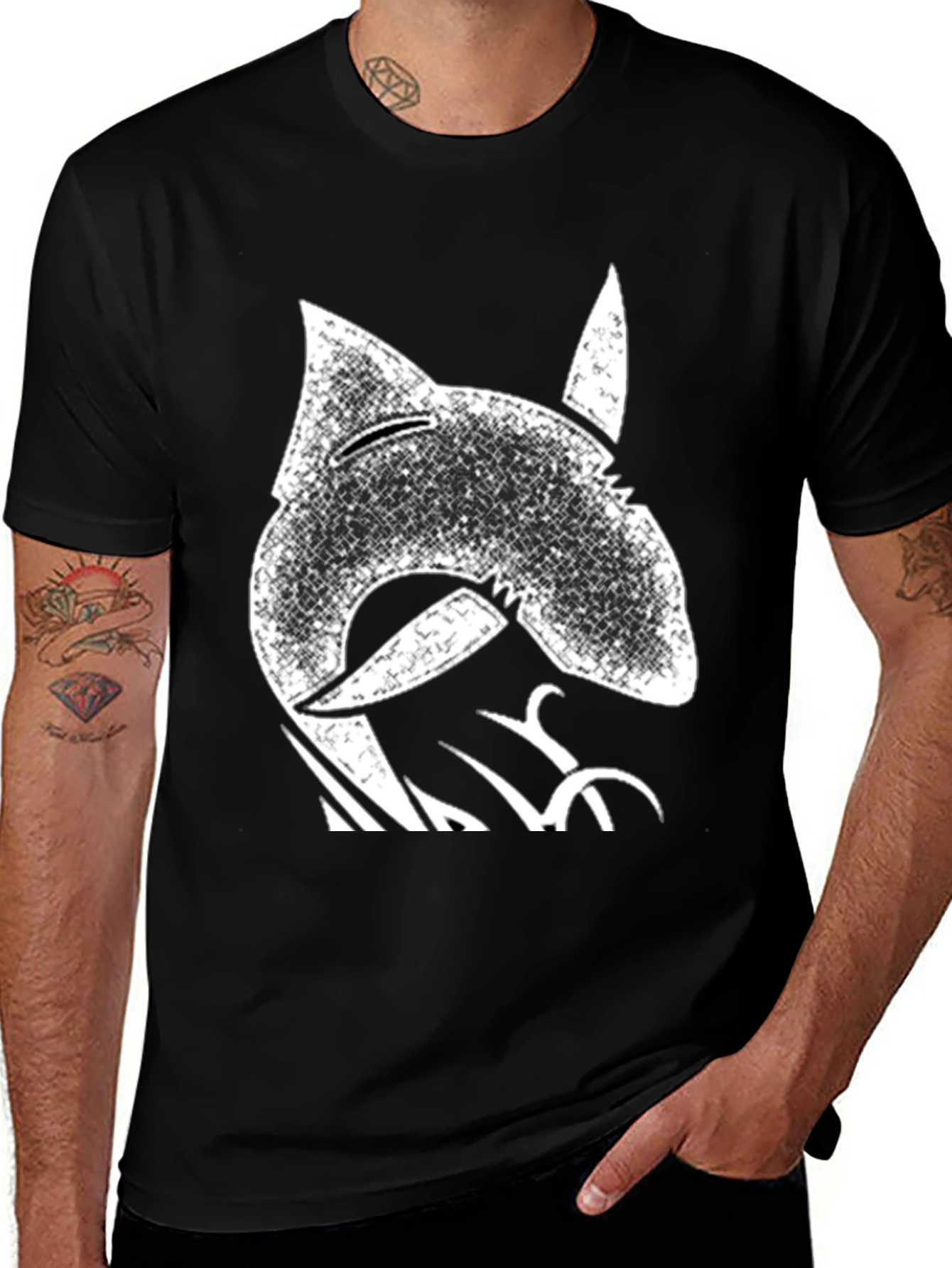 Variant 22 of Distressed Shark Graphic Tee - Cool Black T-Shirt