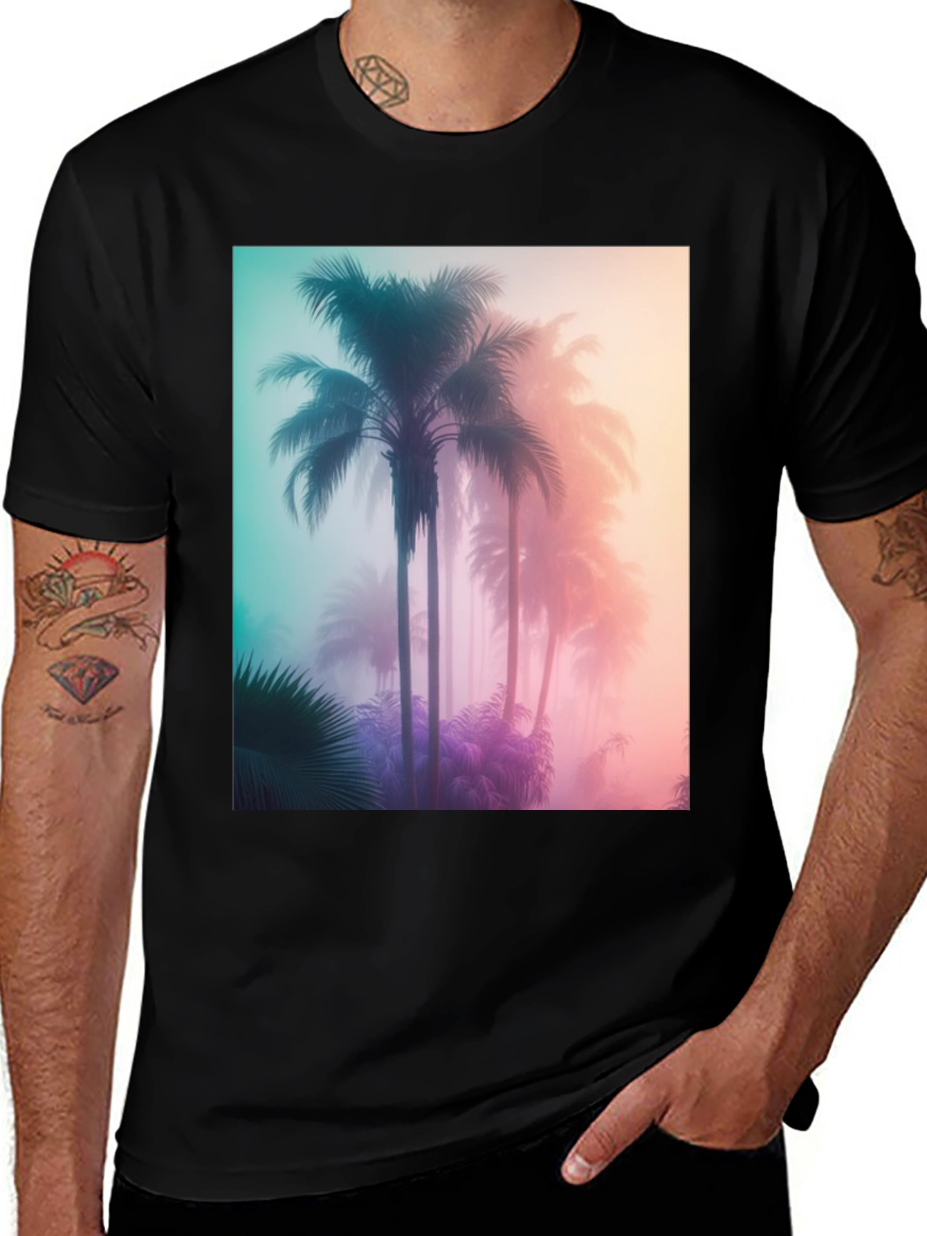 Variant 8 of Palm Tree Graphic Black T-Shirt