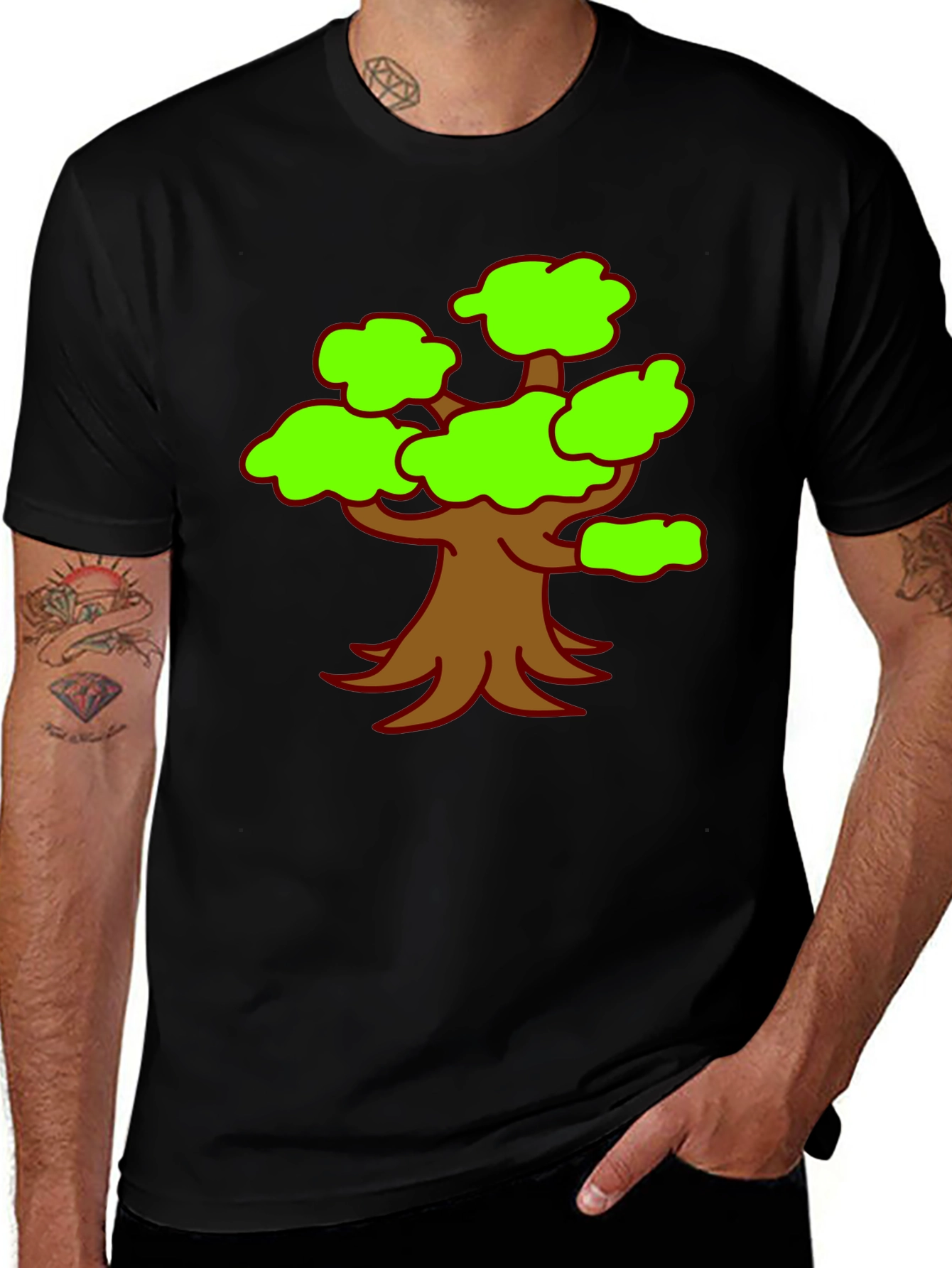Variant 5 of Cartoon Tree Graphic Tee - Black Casual Shirt