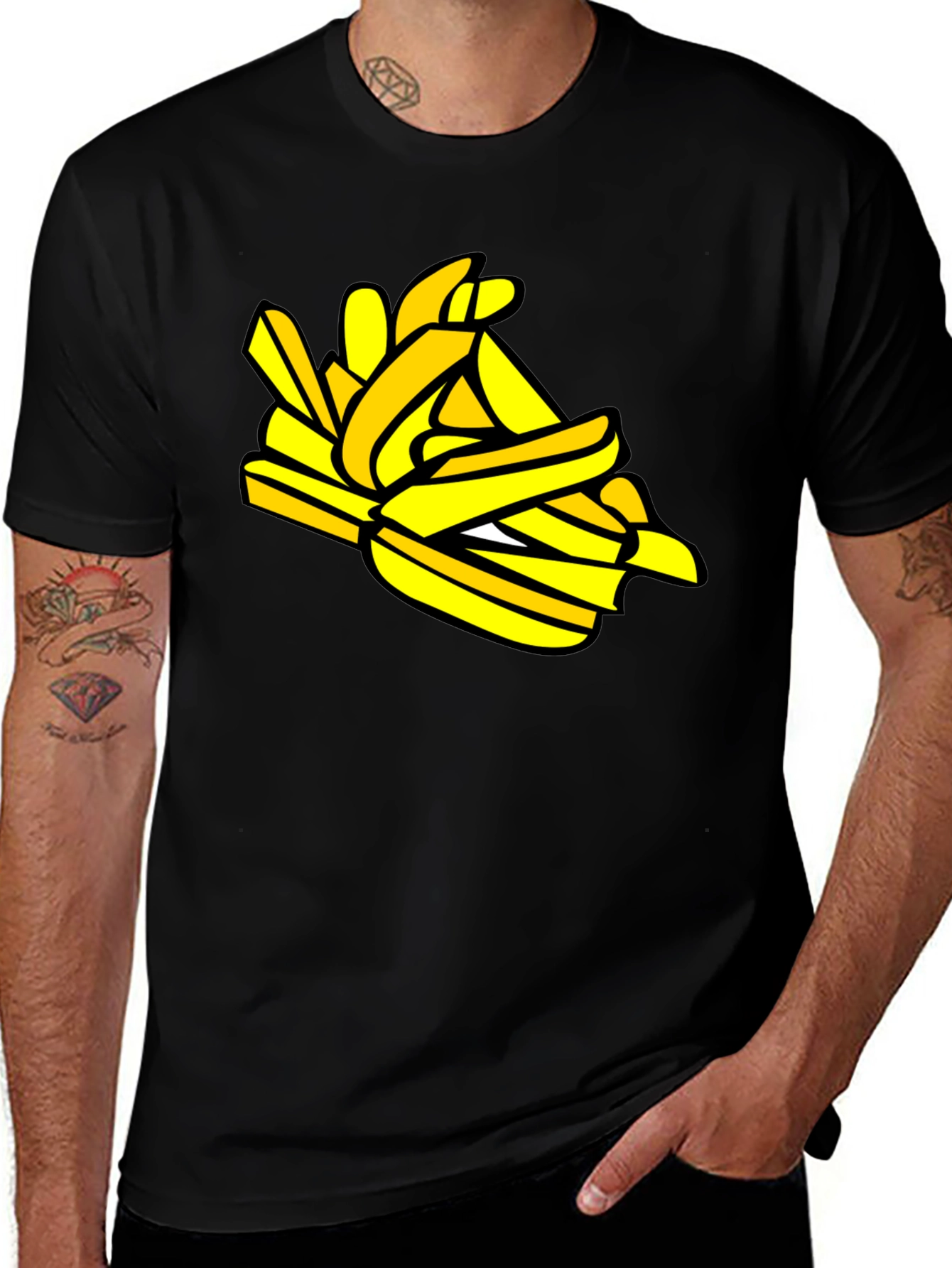 Variant 19 of Men's Black T-Shirt with Fries Graphic