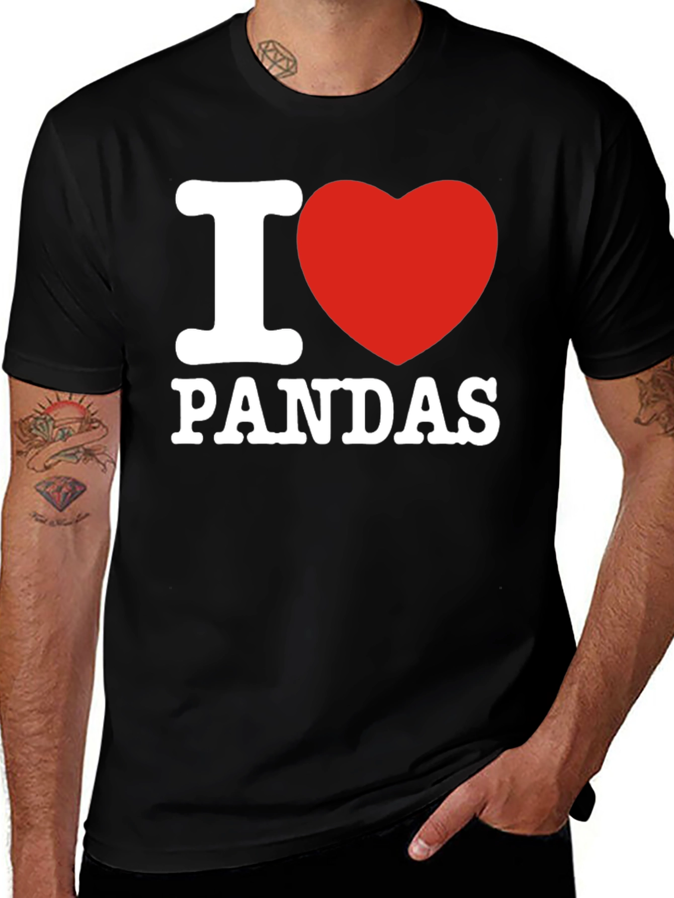 Variant 7 of I Heart Pandas Graphic T-Shirt - Black Cotton Tee