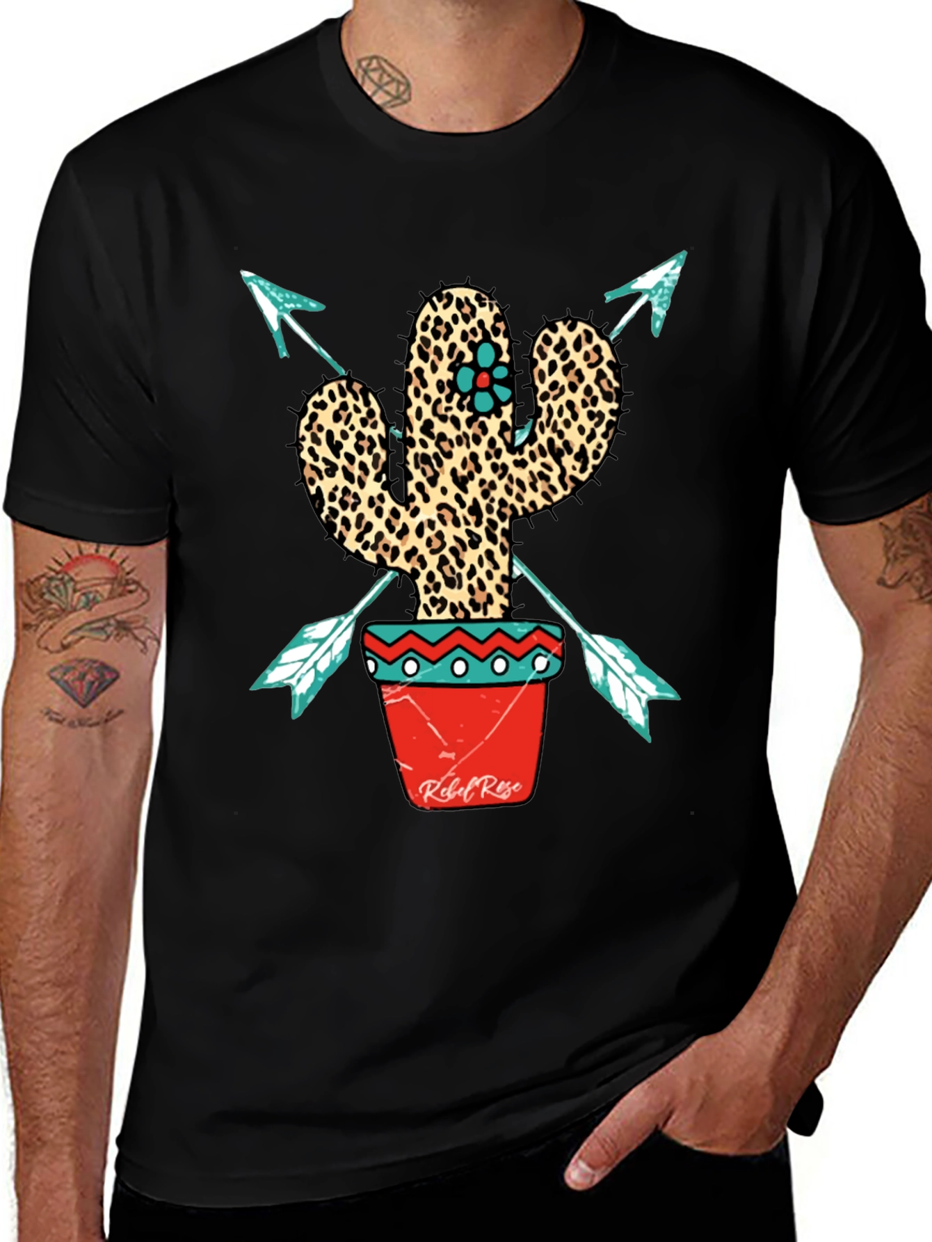 Variant 22 of Leopard Print Cactus Graphic Tee - Western Style