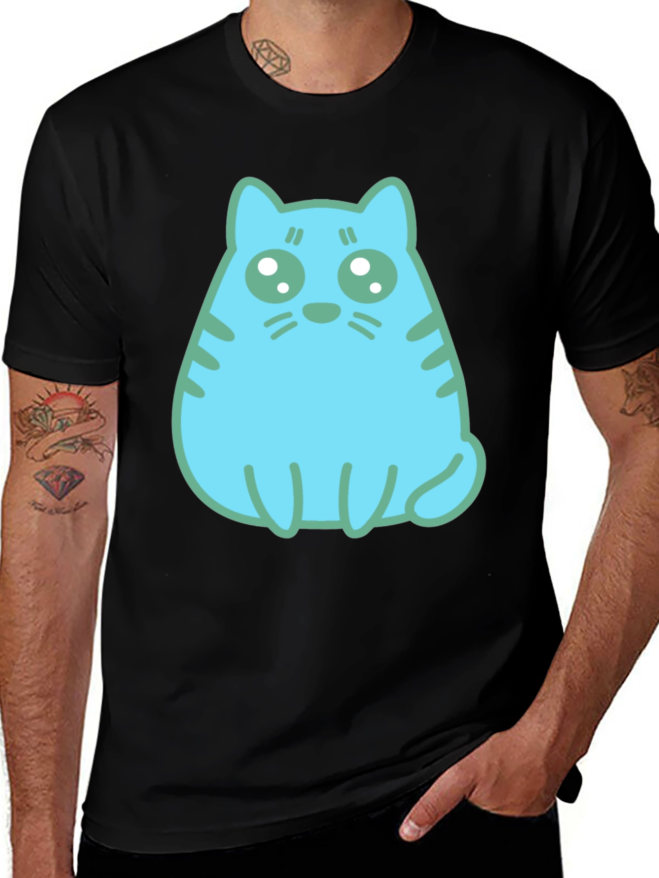 Variant 6 of Cute Blue Cat Graphic Tee - Soft Cotton Comfort