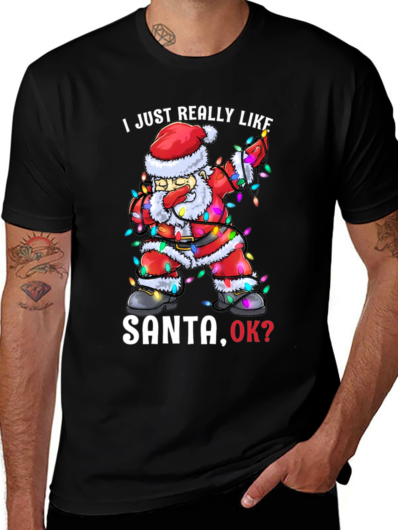 I Just Really Like Santa OK? Black Graphic Tee