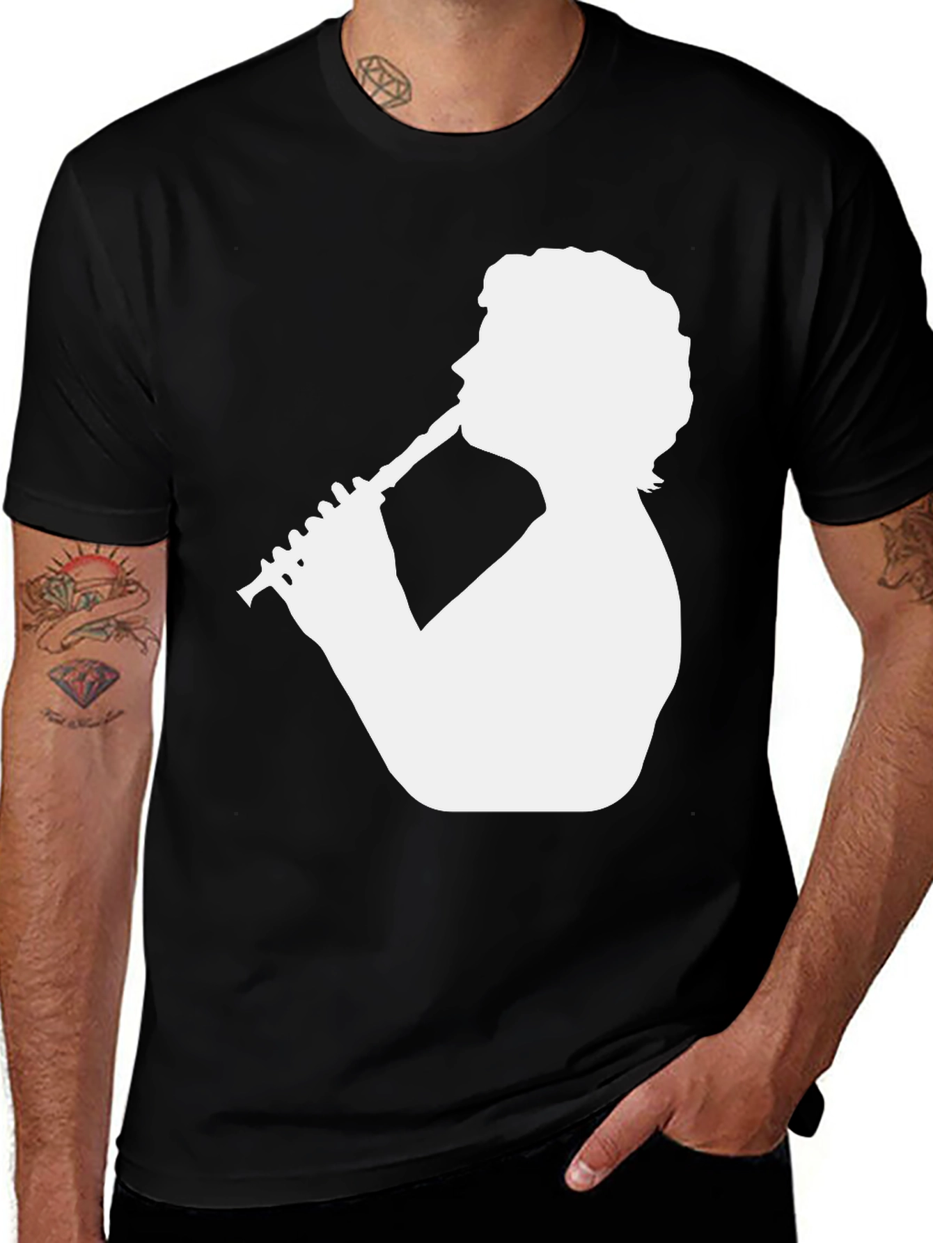 Variant 22 of Clarinet Player Graphic Tee - Black Cotton T-Shirt