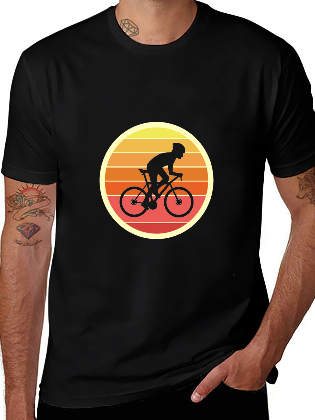 Variant 9 of Retro Cyclist Graphic Tee - Black Cotton Blend