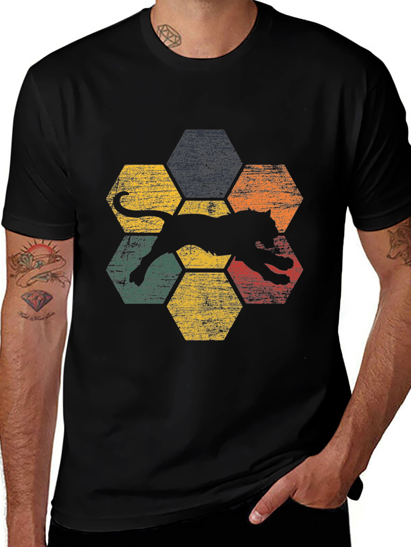 Retro Jaguar Hexagon Graphic T-Shirt