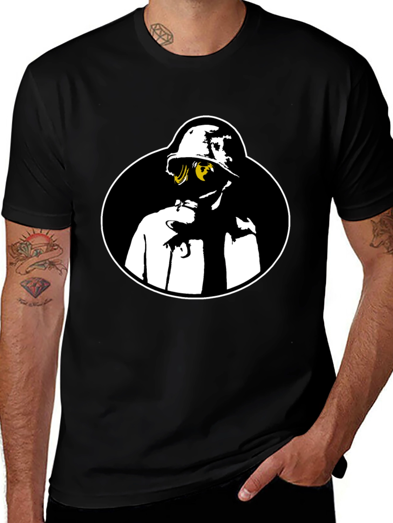 Variant 26 of Gas Mask Graphic Tee - Black Crew Neck Shirt