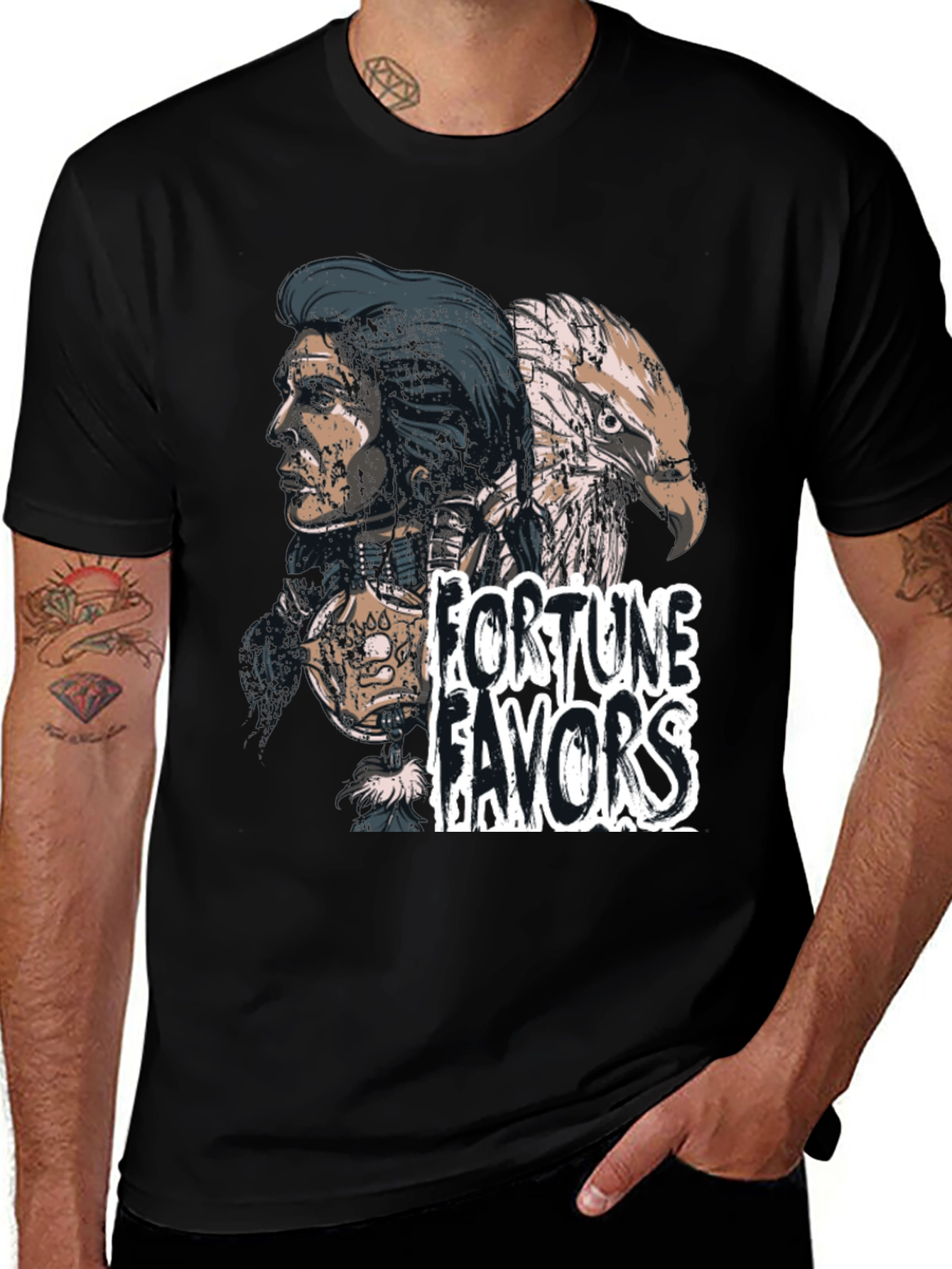 Variant 18 of Fortune Favors Tee - Eagle & Native American Design