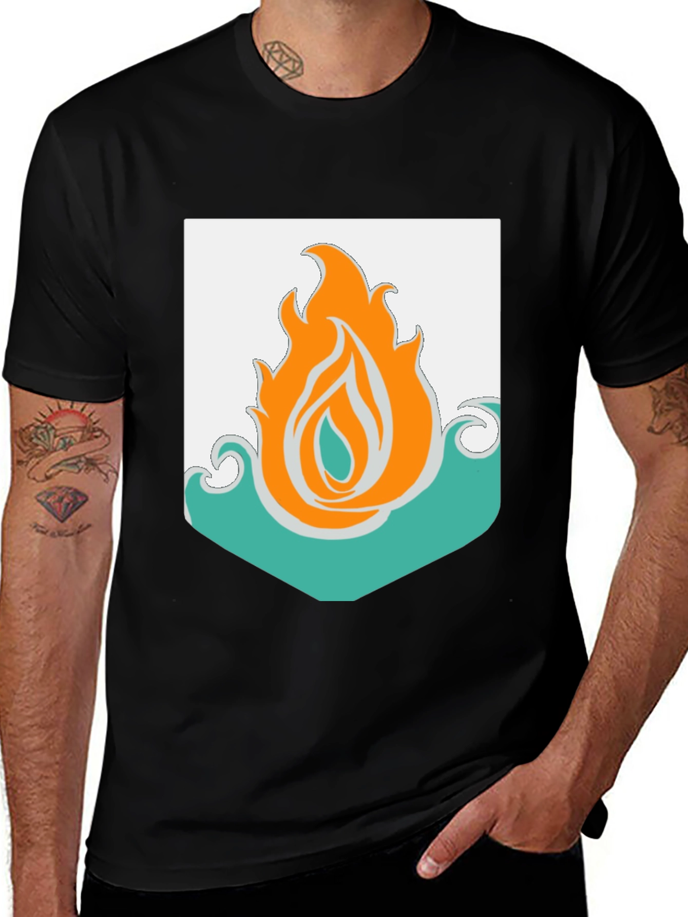 Variant 12 of Fire and Water Graphic Tee - Black Cotton Blend T-Shirt