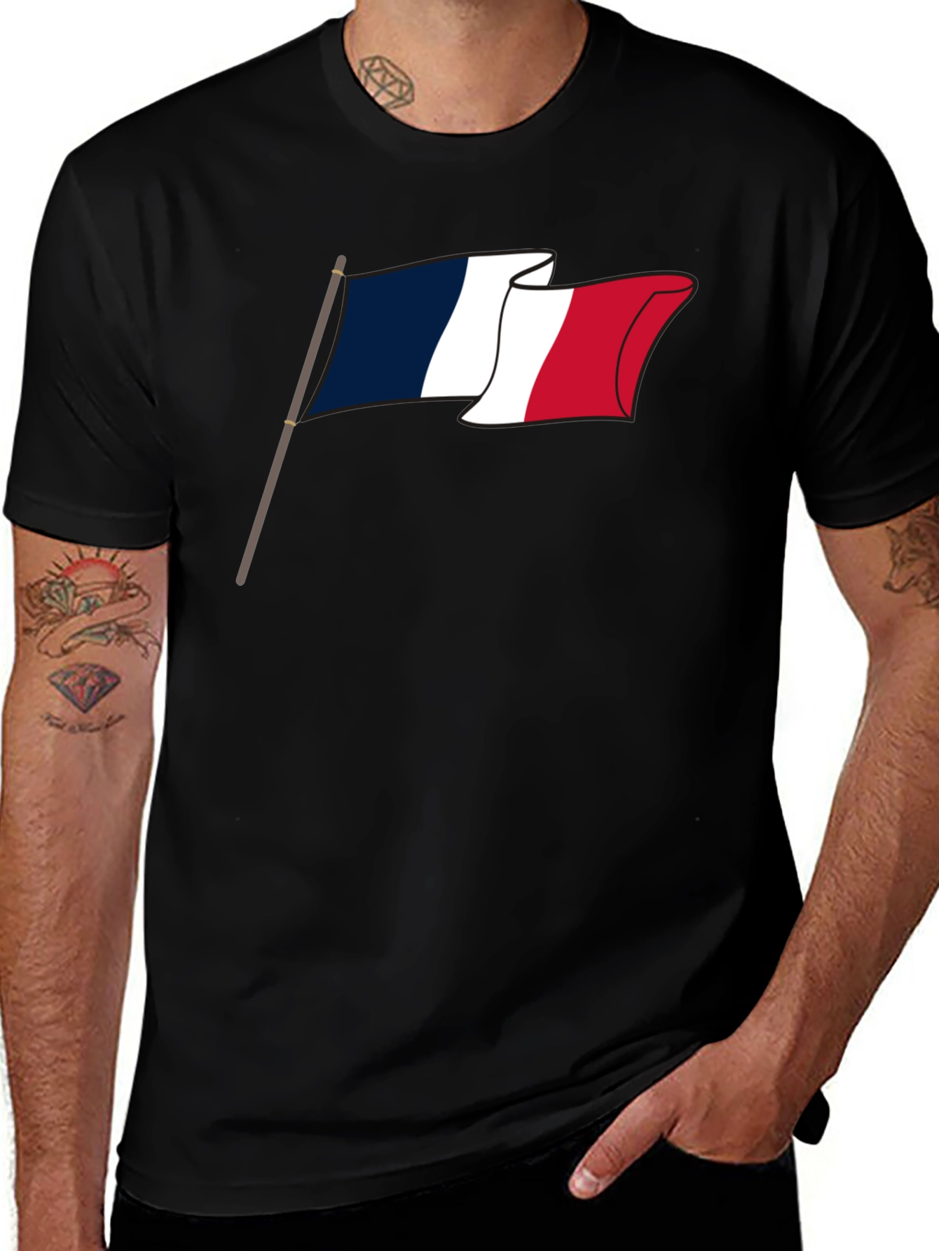 Variant 29 of French Flag Graphic Tee - Black Casual T-Shirt